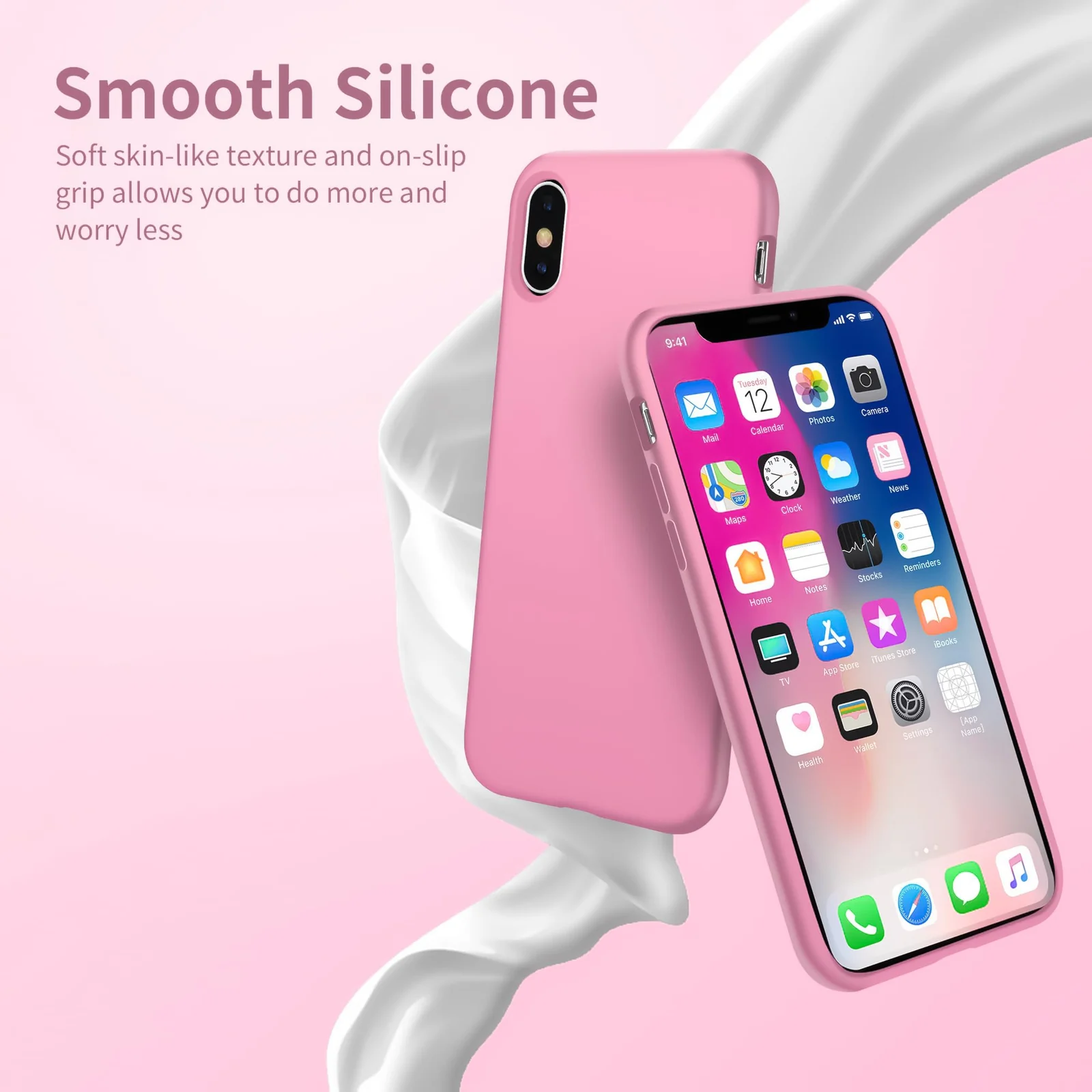 DL3 Mobilak Liquid Silicone Case for iPhone XS Max, Shock-absorbing protection, Scratch-resistant surface, Soft microfiber lining - B.pink