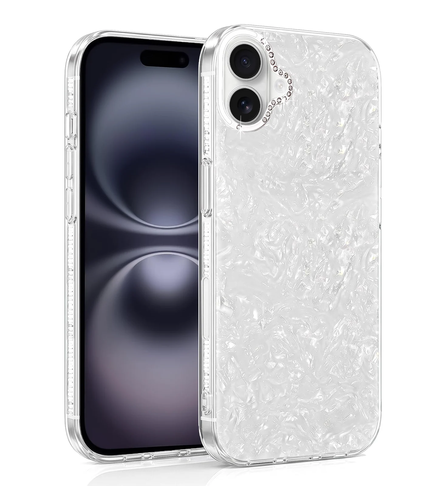DL3 Mobilak Glitter Rhinestone Protective Case for iPhone 16 with Shockproof Design - White