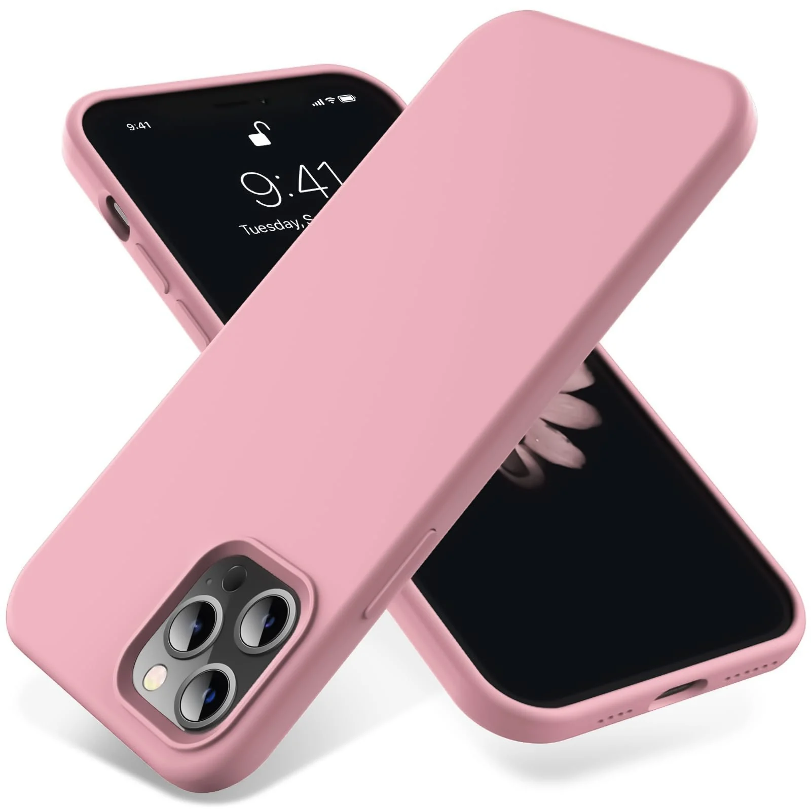 DL3 Mobilak Liquid Silicone Protective Case for iPhone 13 Pro (6.1 Inch) with Camera Protection and Microfiber Lining - A Pink
