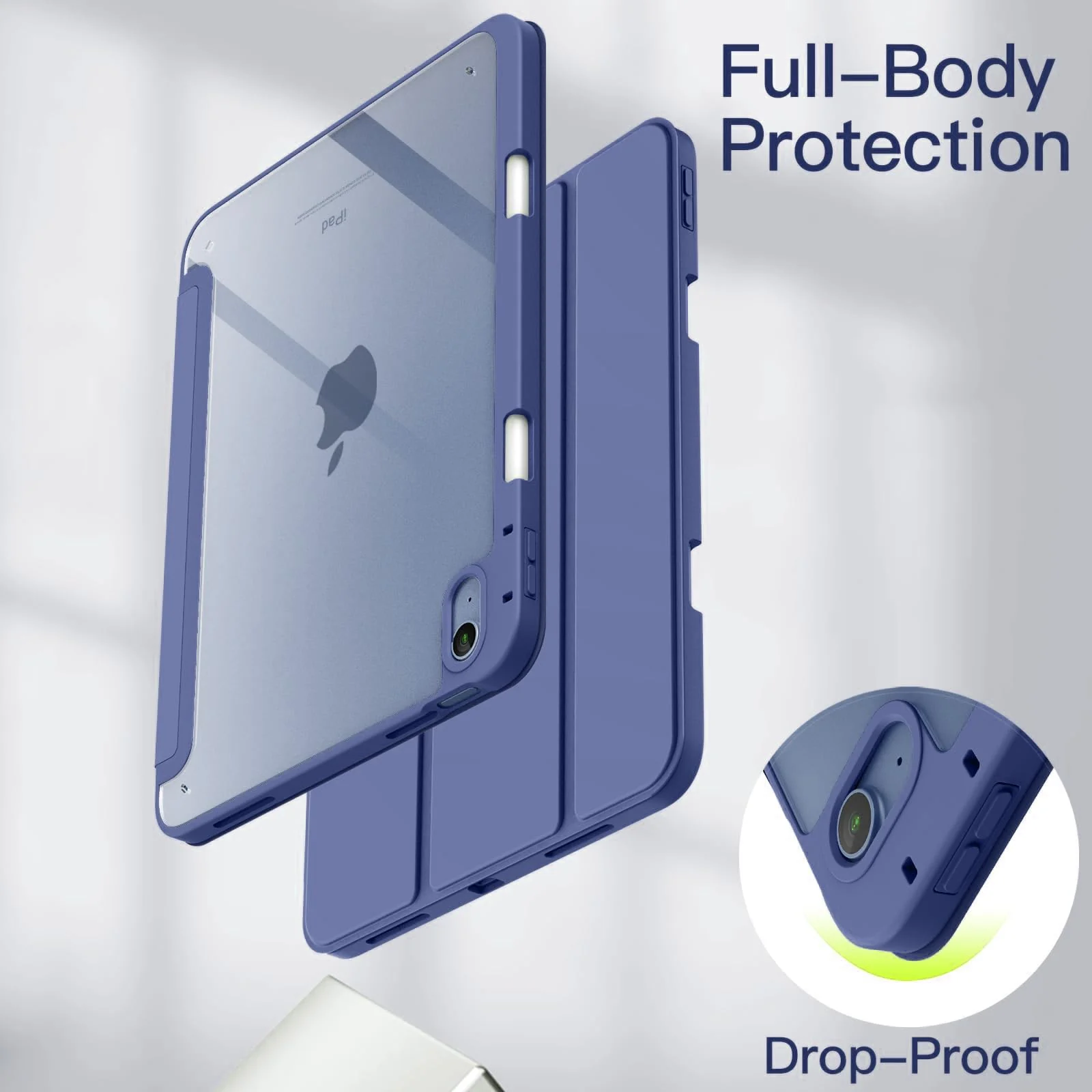 DL3 Mobilak Case Compatible with iPad (A16) 11th Generation 11 Inch (2025), iPad 10th Generation 10.9 Inch (2022), Clear Shockproof Back Cover Built-in Pencil Holder, Auto Sleep/Wake - Navy Blue