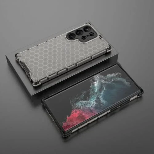 DL3 Mobilak Honeycomb Protective Case for Samsung Galaxy S23 Ultra 6.8inch, Shock-absorbing protection, Transparent design, Slim, lightweight profile - Black