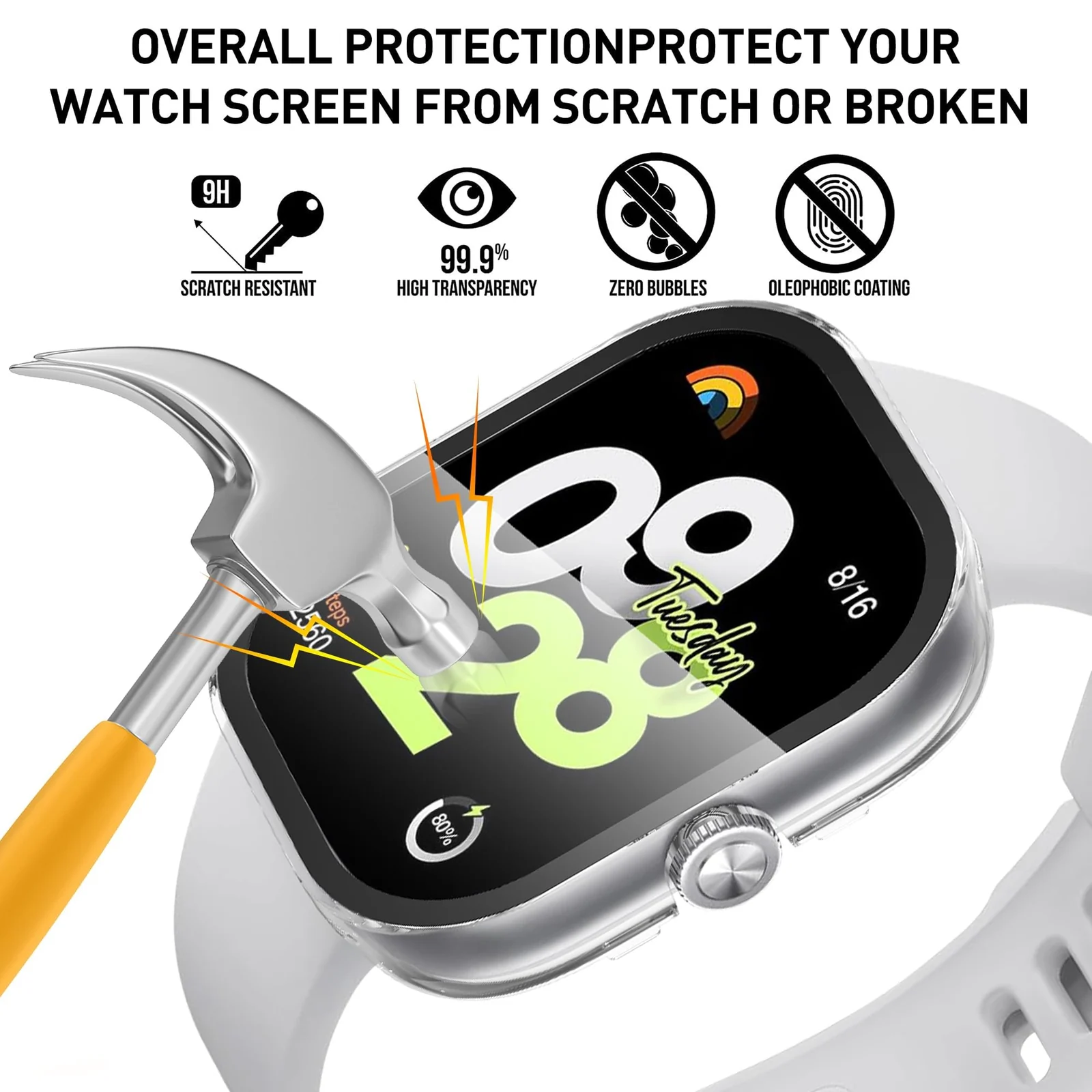 DL3 Mobilak For Xiaomi Redmi Watch 4 Case with Tempered Glass Screen Protector for xiaomi redmi Watch 4, 9H Hardness 360° All-Round Protective Ultra Thin Protective PC Case - Clear