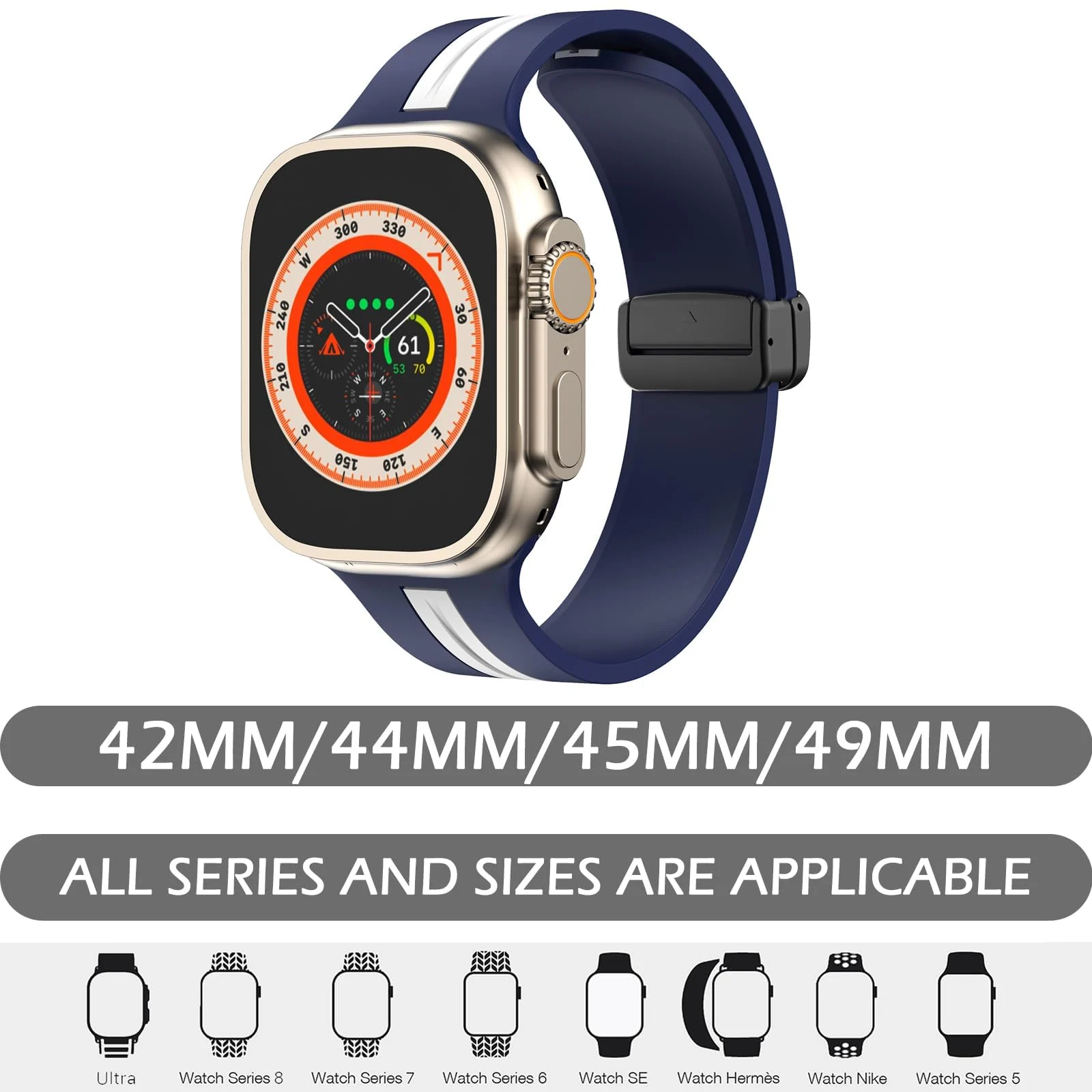 DL3 Mobilak Magnetic Strap for Apple Watch Band 49mm 45mm 44mm 41mm 40mm 38mm 42mm, Silicone Replacement Wristband Strap for iwatch Series 9 8/7/6/5/4/3/2/SE (38mm/40mm/41mm) - Blue White