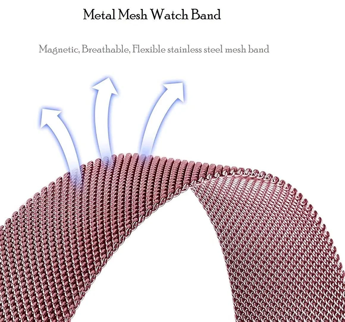 DL3 Mobilak Strap for Honor Band 6/Huawei Band 6/Huawei Band 6 Pro, Metal Woven Stainless Steel Magnetic Replacement Strap, Classic Adjustable Watch Strap For Honor Band 6 Bracelets - Pink