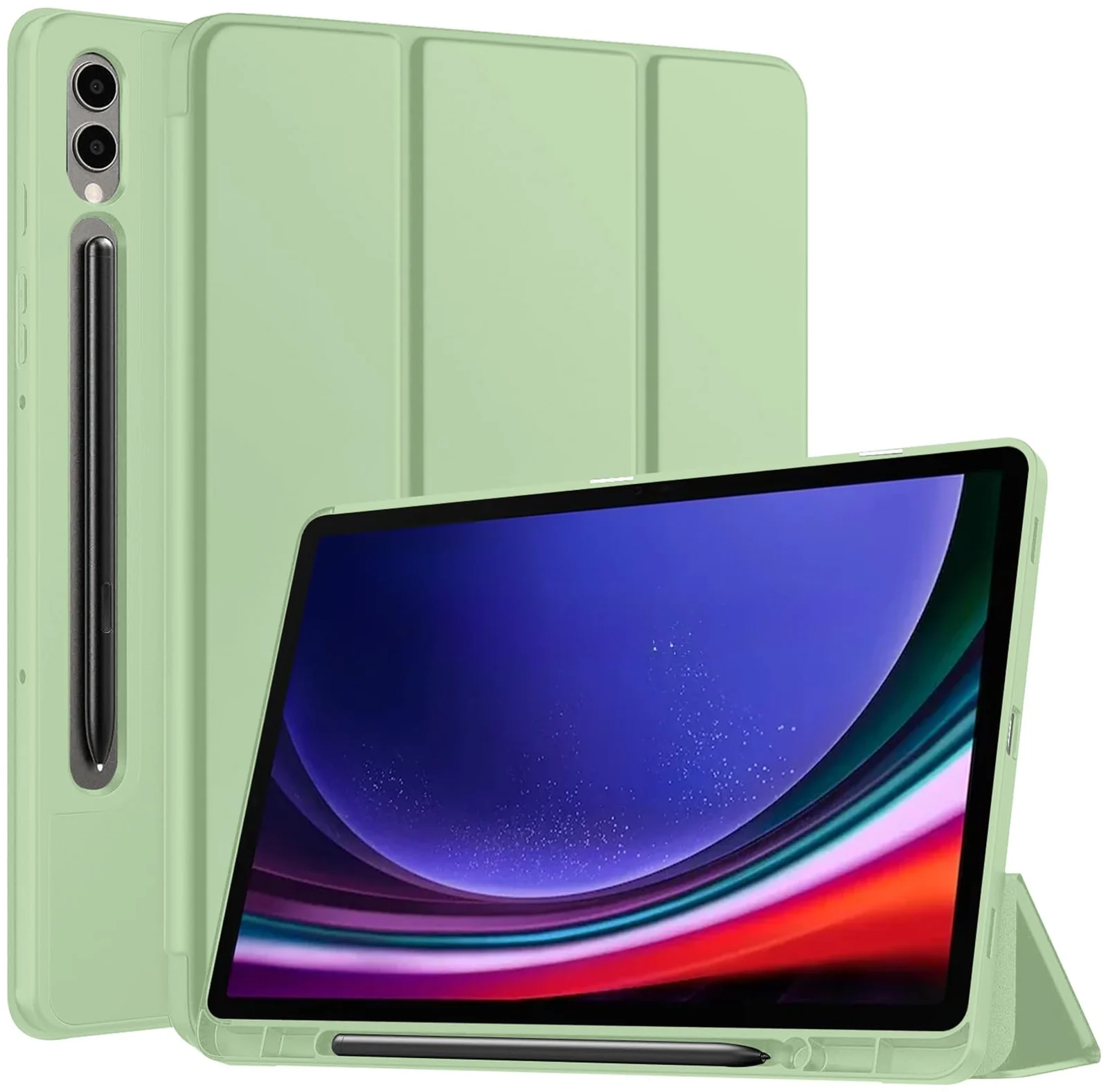 DL3 Mobilak Smart Case for Samsung Galaxy Tab S8 Plus 2022/S7 FE/S7 Plus 12.4 with Pencil Holder, Soft TPU Smart Stand Back Cover Auto Wake/Sleep - Mint Green