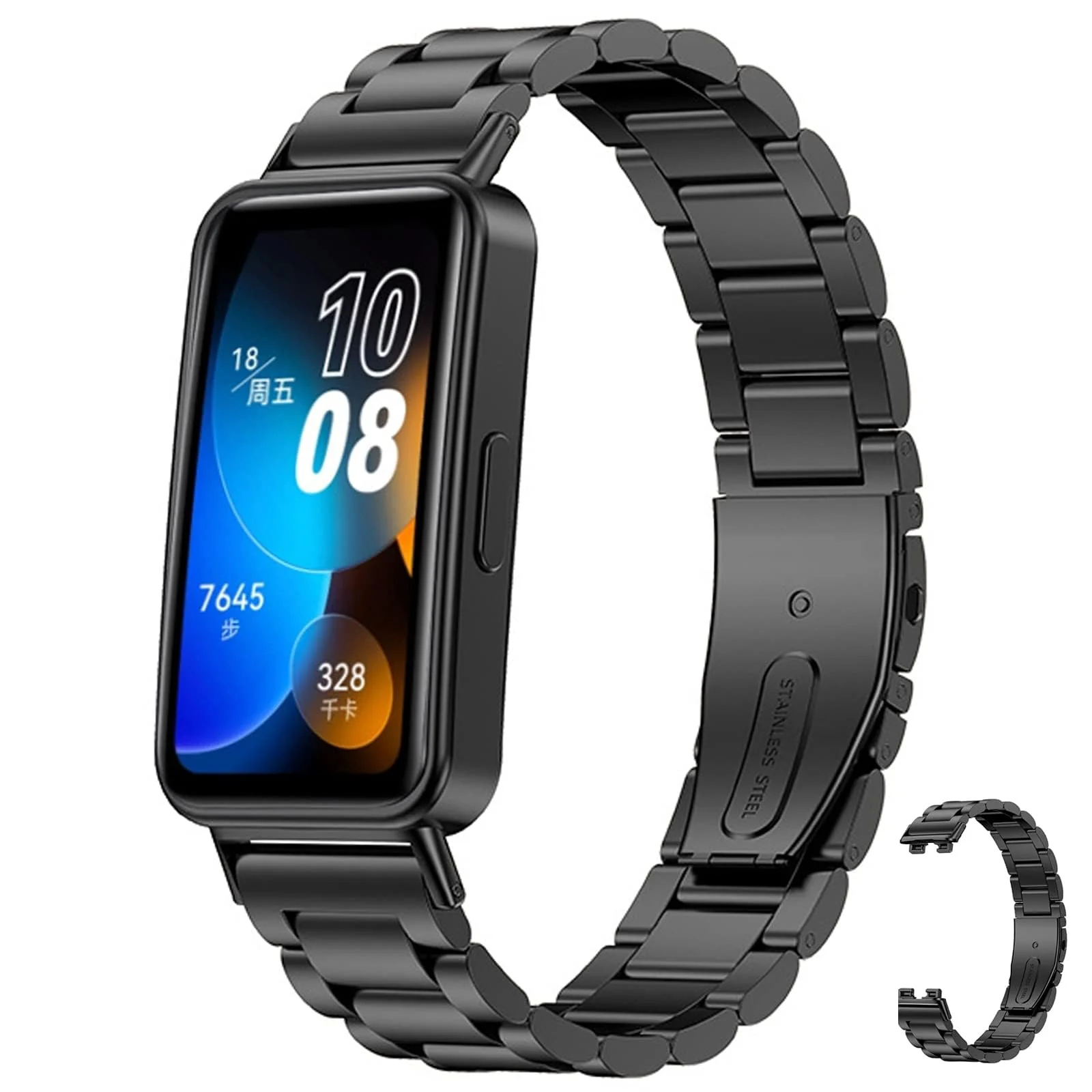 Dl3 Mobilak Metal Strap Compatible with HUAWEI Band 10 / HUAWEI Band 9 / HUAWEI Band 8, Stainless Steel Replacement Band with Folding Clasp, Adjustable Replacement Bracelet Wristband (A.Silver)