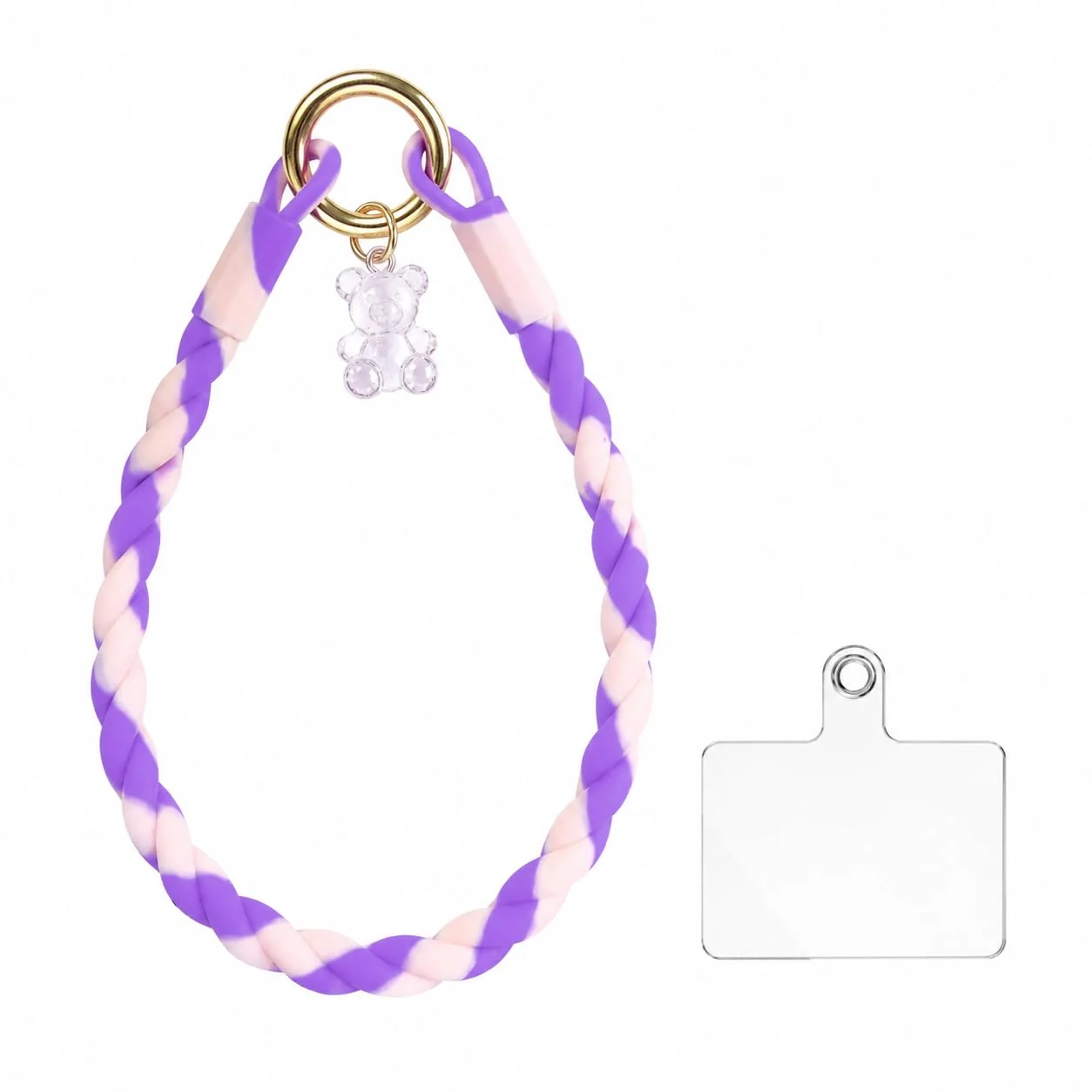 DL3 Mobilak Silicone Crystal Lanyard, 30cm Phone Wrist Strap Lanyard Keychain Office Wrist Strap with Clasp and Bear for Women Phone ID Card, Keys Strap - Purple/Pink