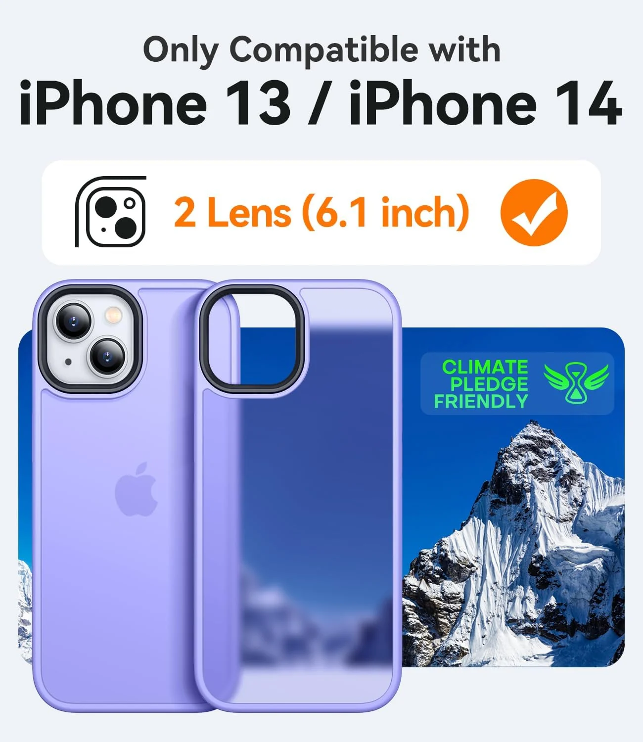 DL3 Mobilak Matte Protective Case for iPhone 13 / iPhone 14 with Camera Protection and Shockproof Design - Light Purple