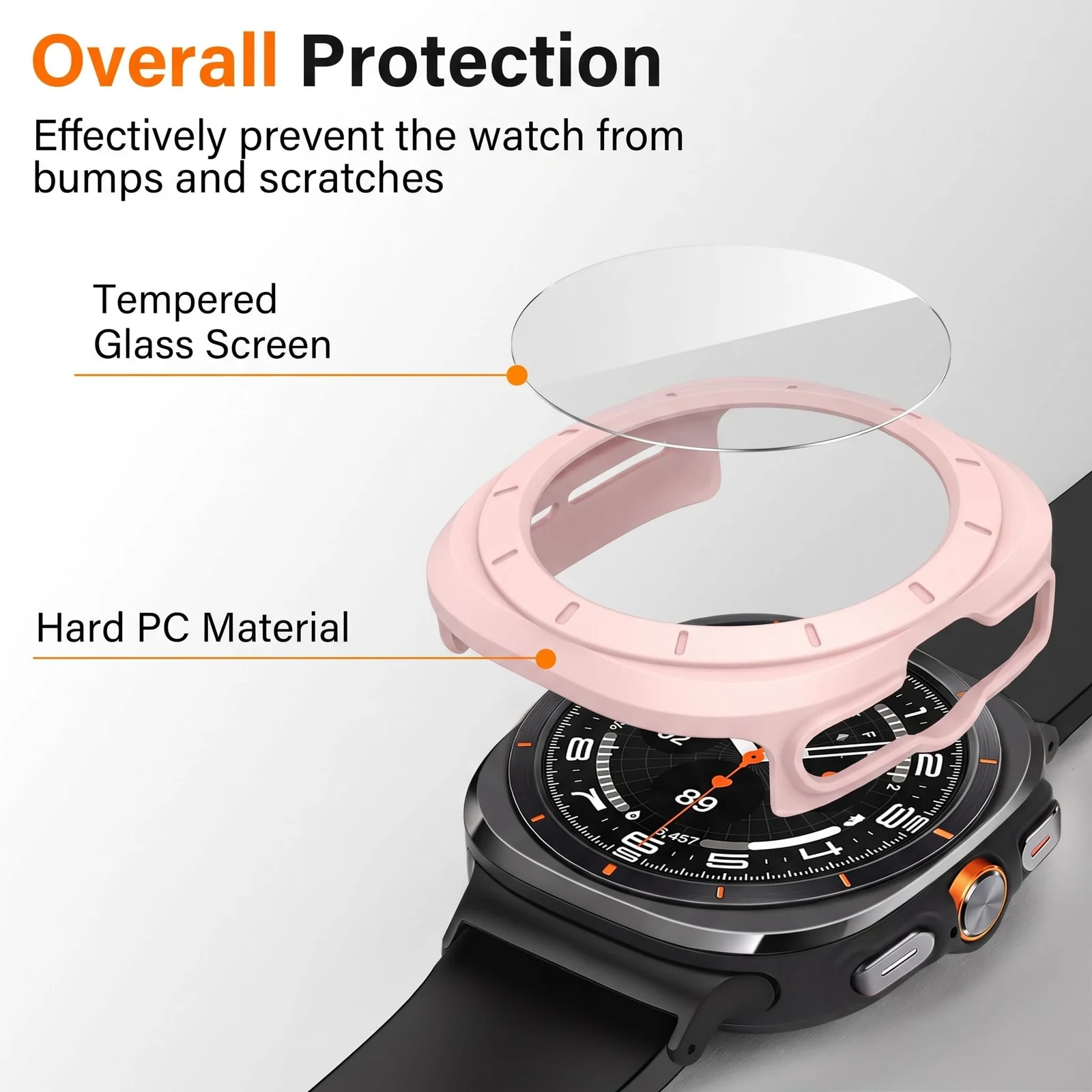 DL3 MOBILAK Full-Coverage Watch Case with Tempered Glass for Samsung Galaxy Watch Ultra 2025 / Galaxy Watch 7 Ultra 2024 47 mm, Pink