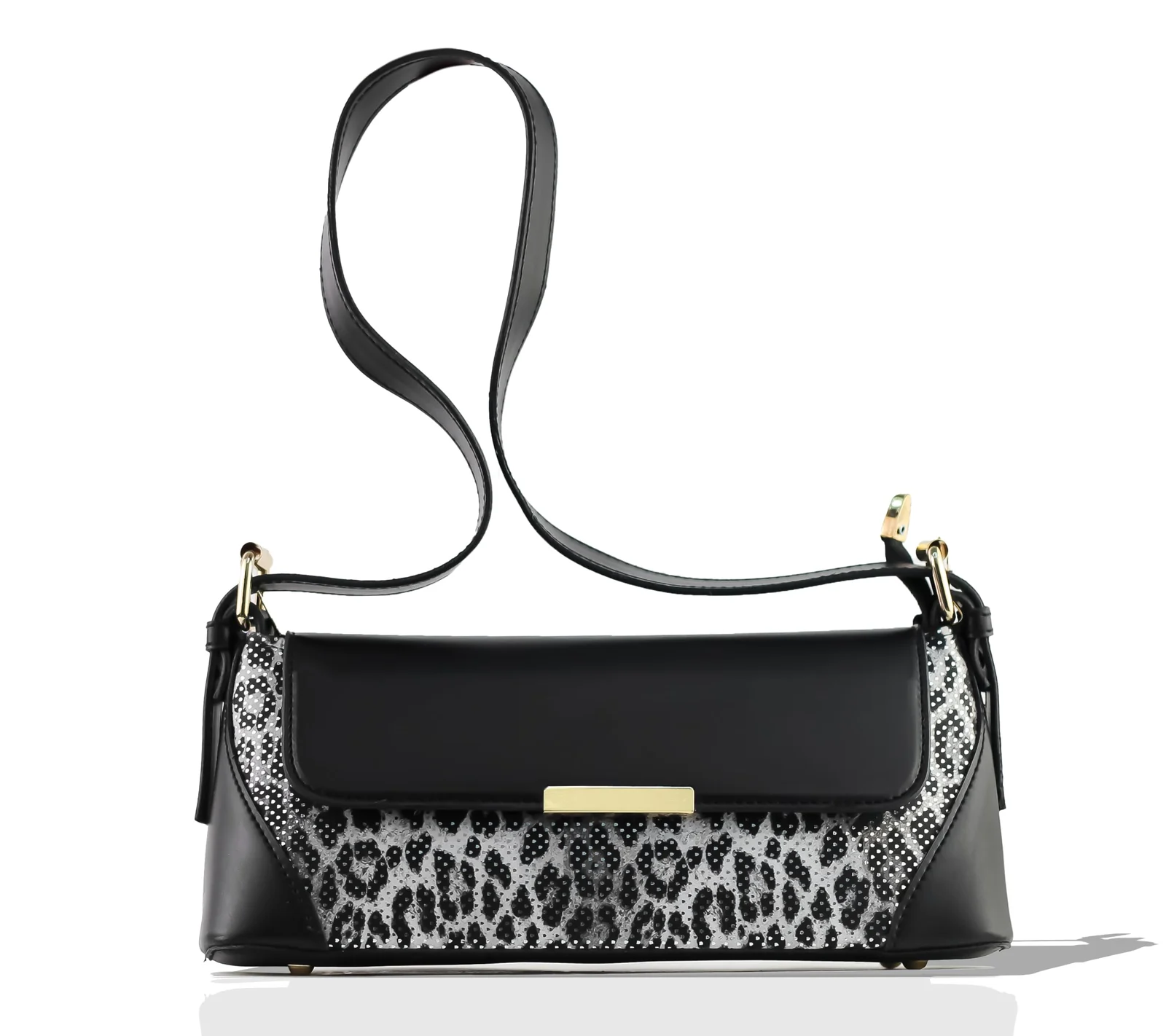 Mobigon Elegant Women’s Baguette Shoulder Bag with Magnetic Gold Clasp, Textured Faux Leather, Zippered Main Compartment & Inner Pocket for Formal & Daily Use