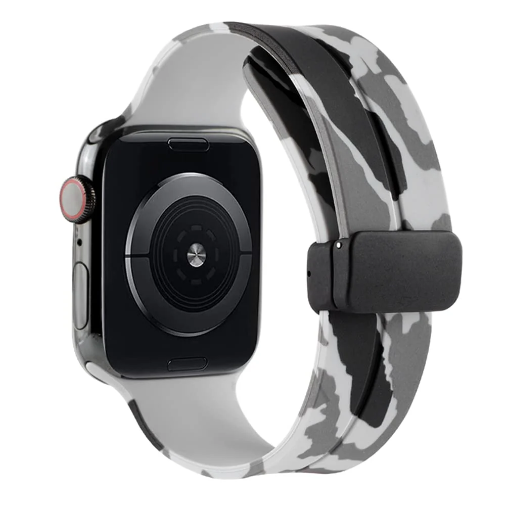 DL3 Mobilak Magnetic Bands for Apple Watch Ultra/Ultra 2 Band 49mm 45mm 44mm 42mm 41mm 40mm 38mm, Soft Sport Silicone Strap for iwatch Series 9/8/7/6/5/4 (Camouflage, 42mm/44mm/45mm/49mm) - Camouflage Grey