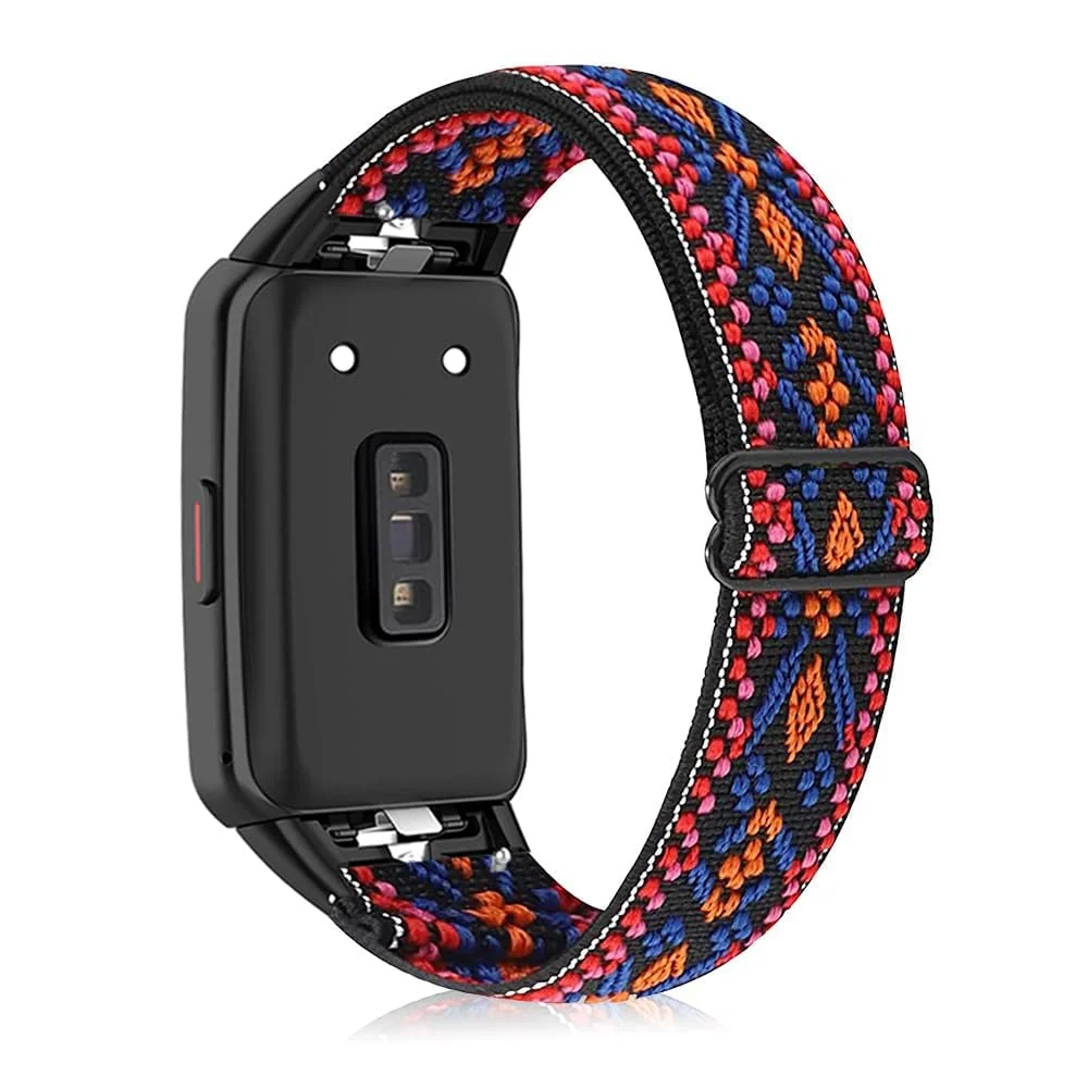 DL3 Mobilak Elastic Straps Compatible with Honor Band 6/Huawei Band 6 Pro/Huawei Band 6 Men Women, Adjustable Stretchy Bracelets Sport Nylon Replacement Bracelet - Bohemia Red