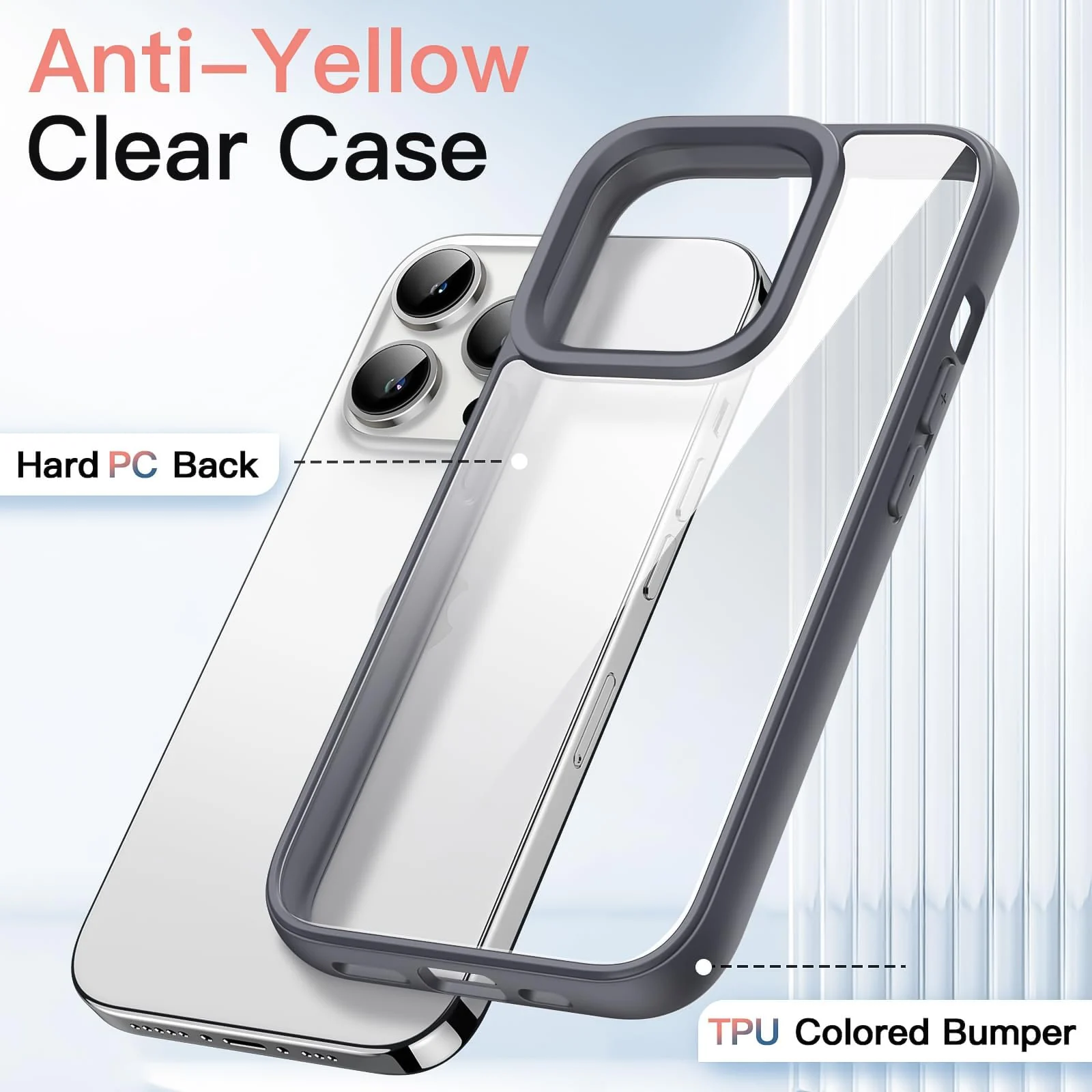 DL3 Mobilak Clear TPU Case for iPhone 16 Pro Max 6.9-Inch, Supports wireless charging, Shock-absorbing protection, Anti-fingerprint finish - Titanium Gray
