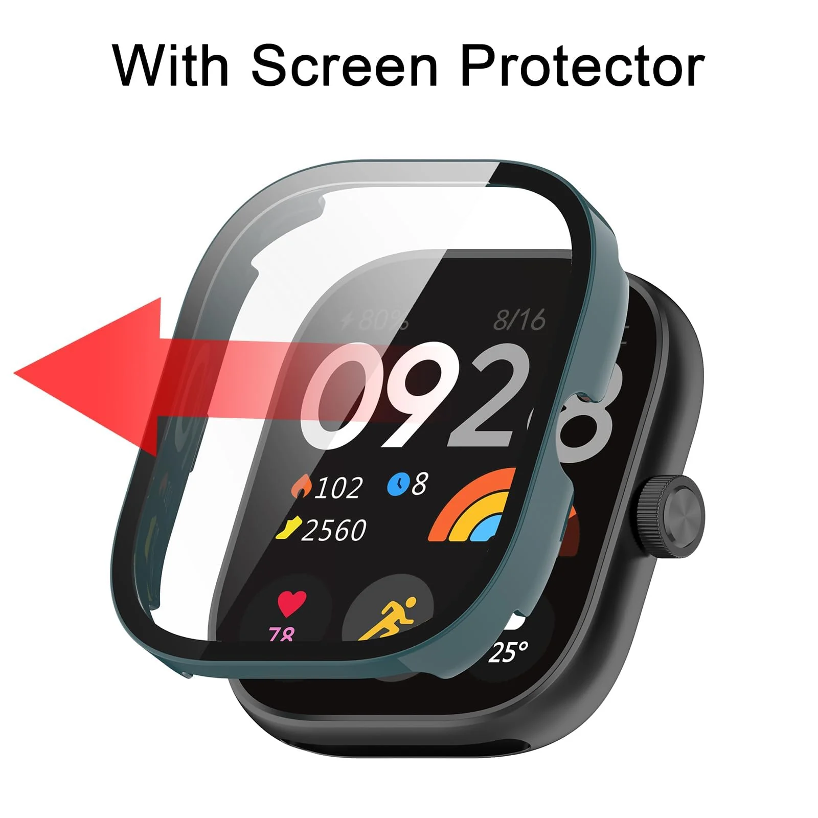 DL3 MOBILAK Full-Coverage Watch Case with Tempered Glass for Xiaomi Redmi Watch 4, Green