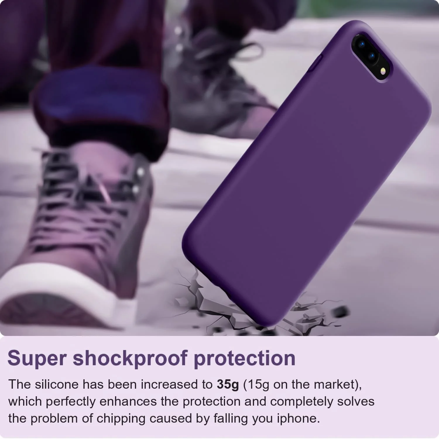 DL3 Mobilak Liquid Silicone Case for iPhone 7 Plus / iPhone 8 Plus, Shock-absorbing protection, Scratch-resistant surface, Soft microfiber lining - violet