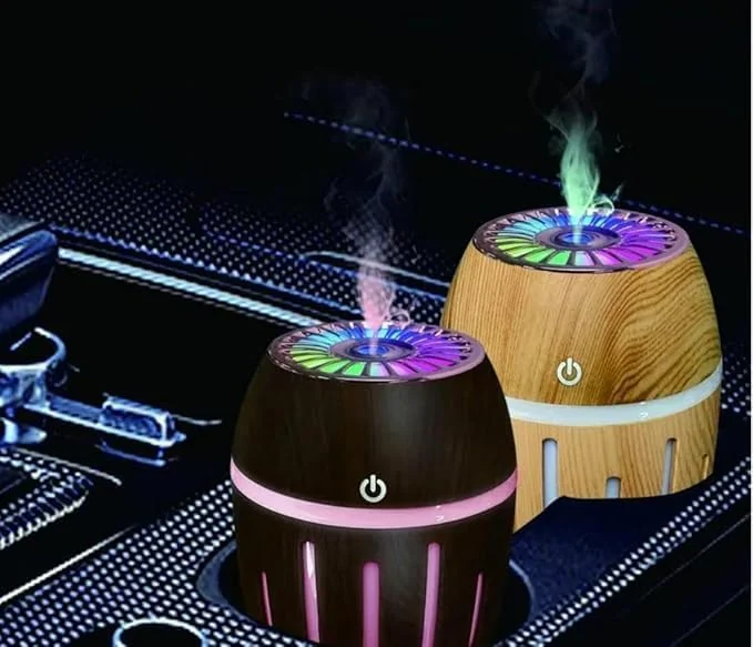 Mobigon Wood Cool Mist Ultrasonic Humidifier for Room Moisture, Aroma Diffuser for Home, 300ml Essential Oil Diffuser with 7 Colorful Night Light, Auto Shut-Off, Home, Office, car - F.Dark Brown