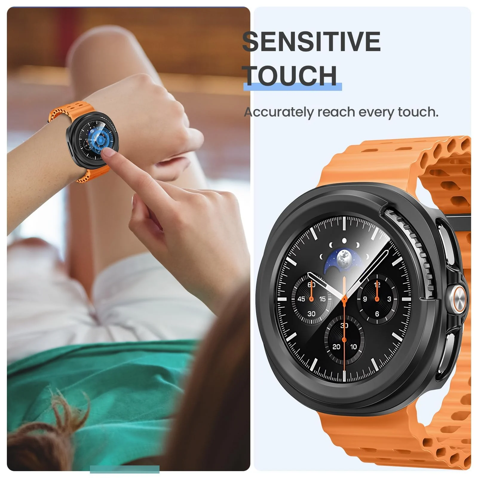 DL3 MOBILAK Full-Coverage Watch Case with Tempered Glass for Samsung Galaxy Watch 8 Classic 46 mm, Black
