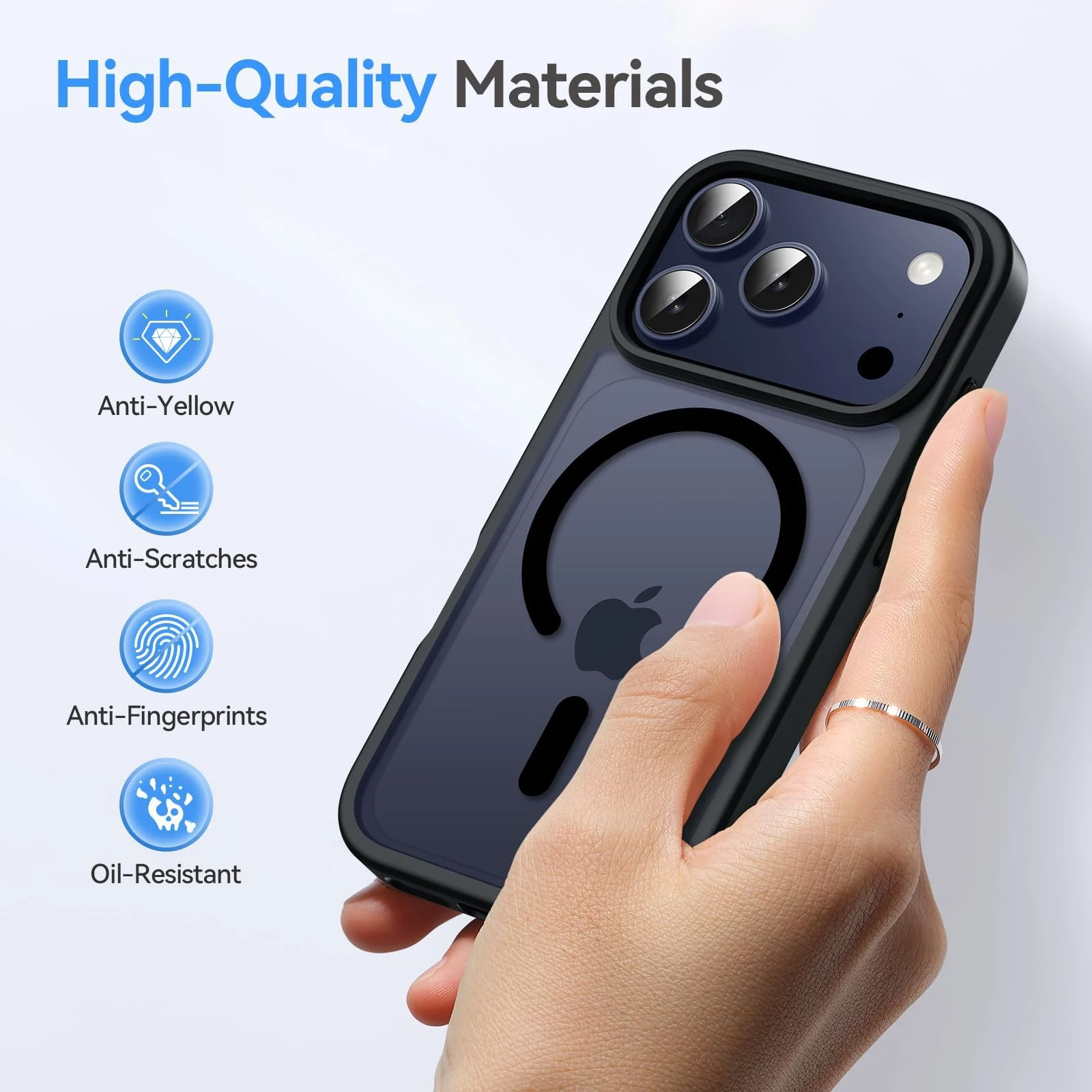 DL3 Mobilak Translucent Matte Case for iPhone 17 Pro Max, Compatible with MagSafe accessories, Supports wireless charging, Built-in magnetic car-mount support - Black