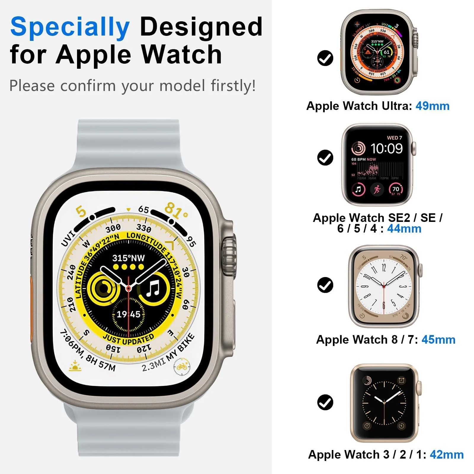 DL3 Mobilak Ocean Band For Apple Watch Band 49mm 45mm 44mm 42mm 41mm 40mm 38mm, Soft Silicone Sport Band Replacement Strap for iWatch Ultra Series SE 9 8 7 SE 6 5 4 (A. , 42MM/44MM/45MM/49MM) - A.Grey