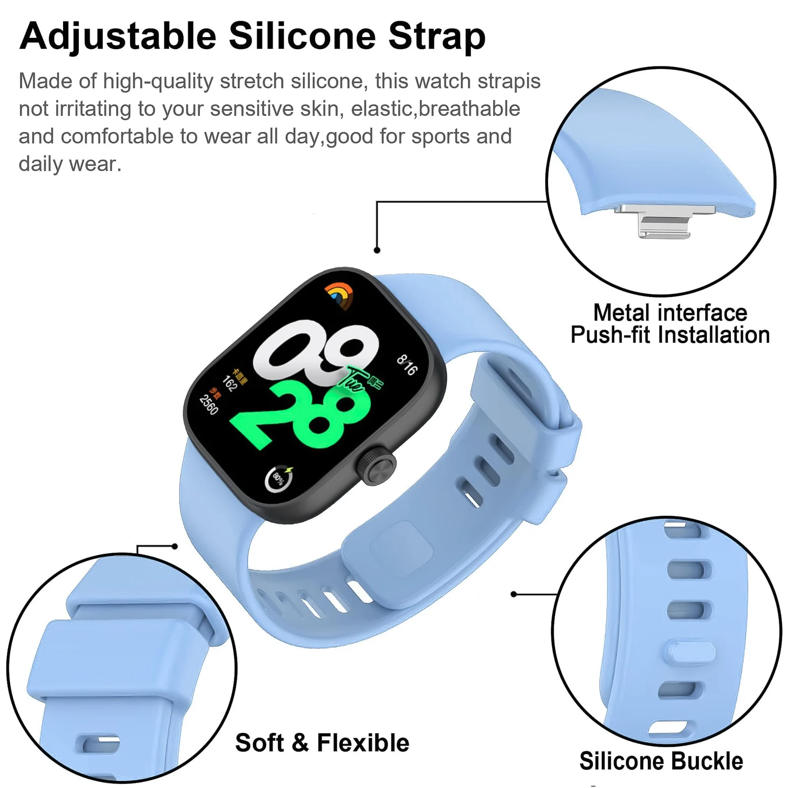 DL3 Mobilak Bracelet Compatible with Xiaomi Redmi Watch 6/5/4 / Xiaomi Smart Band 10 Pro/9 Pro/8 Pro, Soft TPU Replacement Strap Sports, Strap for Men and Women - Baby Blue