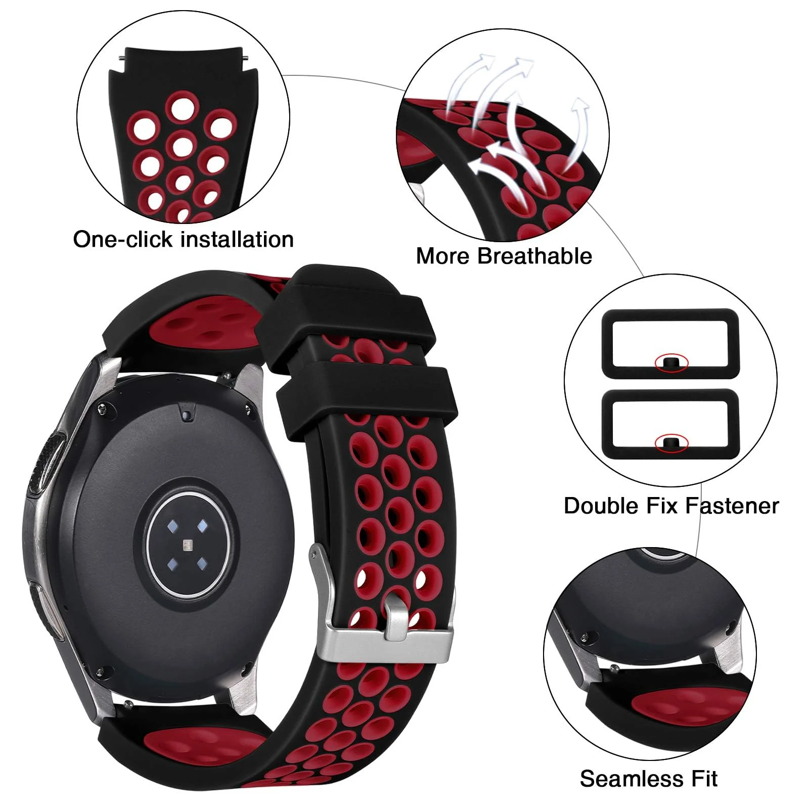 DL3 Mobilak Silicone Sport Band 22MM Xiaomi Redmi Watch 5 Active/5 Lite/Samsung Galaxy Watch 46mm/Watch 3 45mm/Gear S3/Huawei watch (GT6 GT5 GT4 GT3 GT2 GT 46MM)/GT2E/GT5 Pro/GT 6 Pro/Amazfit GTR 3/4 - Black Red