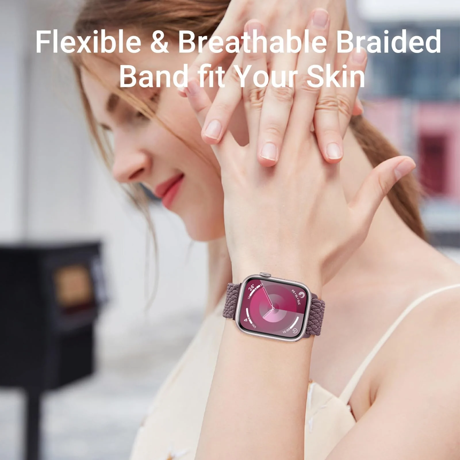 DL3 Mobilak Sport Solo Loop Compatible with Apple Watch Band 42mm 44mm 45mm 46mm 49mm for Women Men, Magnetic Strap Stretchy Braided Wristband for iWatch Series 11 10 9 8 7 6 5 4 3 Ultra 3 2 1 SE SE2 - Smoke Purple