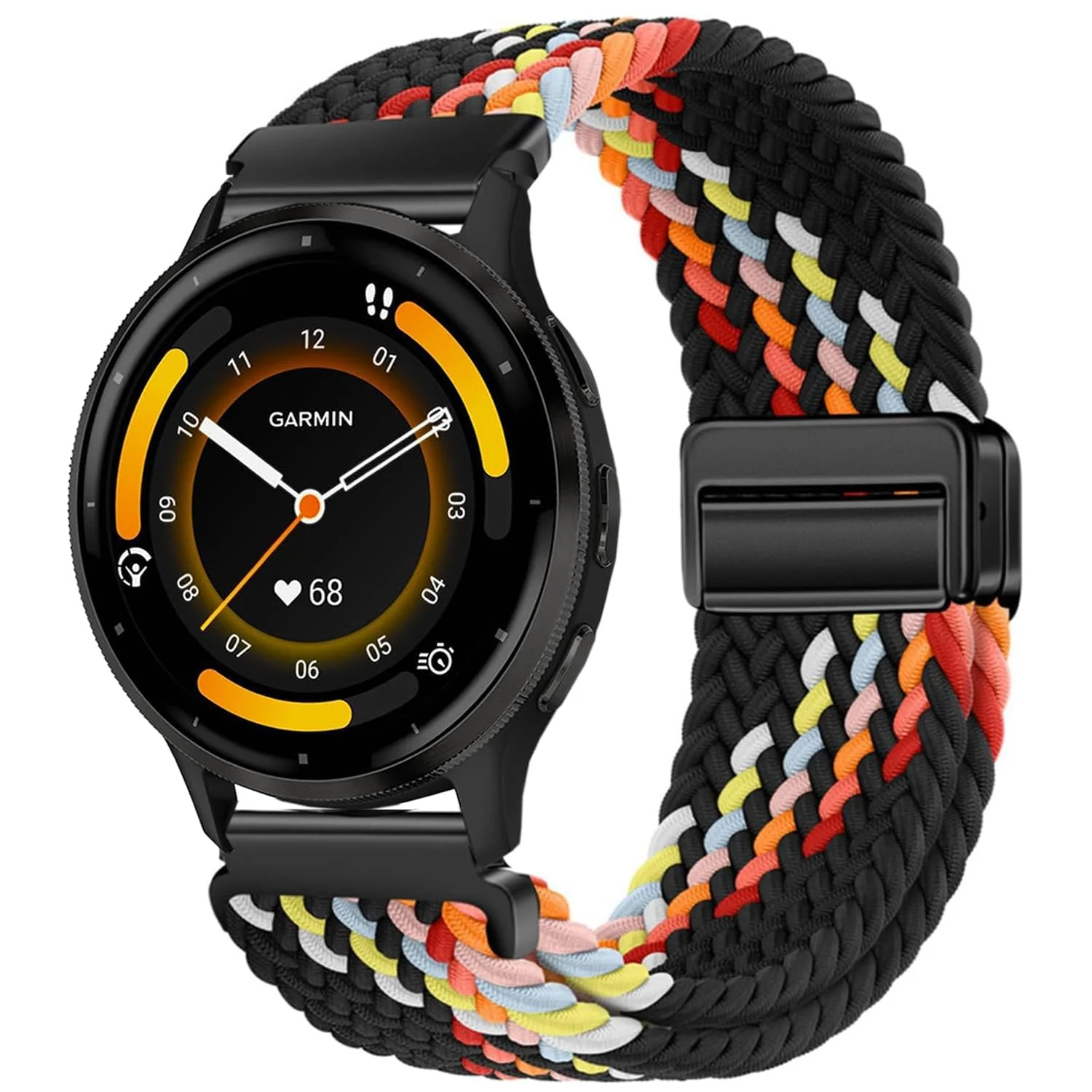 DL3 Mobilak 22mm Magnetic Band for Redmi Watch 5 Active/5 Lite/Samsung Galaxy Watch 3 45mm/Watch 46mm/Gear S3/Huawei watch GT6 GT5 46MM/GT2E/GT6 Pro/GT 5 Pro/Amazfit GTR 4/3, Stretchy Braided Nylon Sport Strap - Black Rainbow