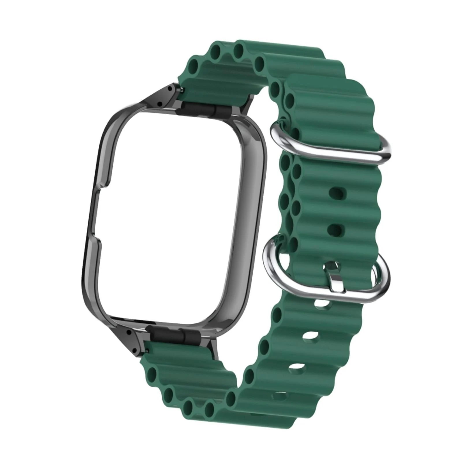 DL3 Mobilak Ocean Strap Compatible with Xiaomi Redmi Watch 2 Lite/Poco Watch/Horloge 2, Adjustable Silicone Strap with Metal Buckle, Band With Frame Metal Women Men Replacement Strap - Green