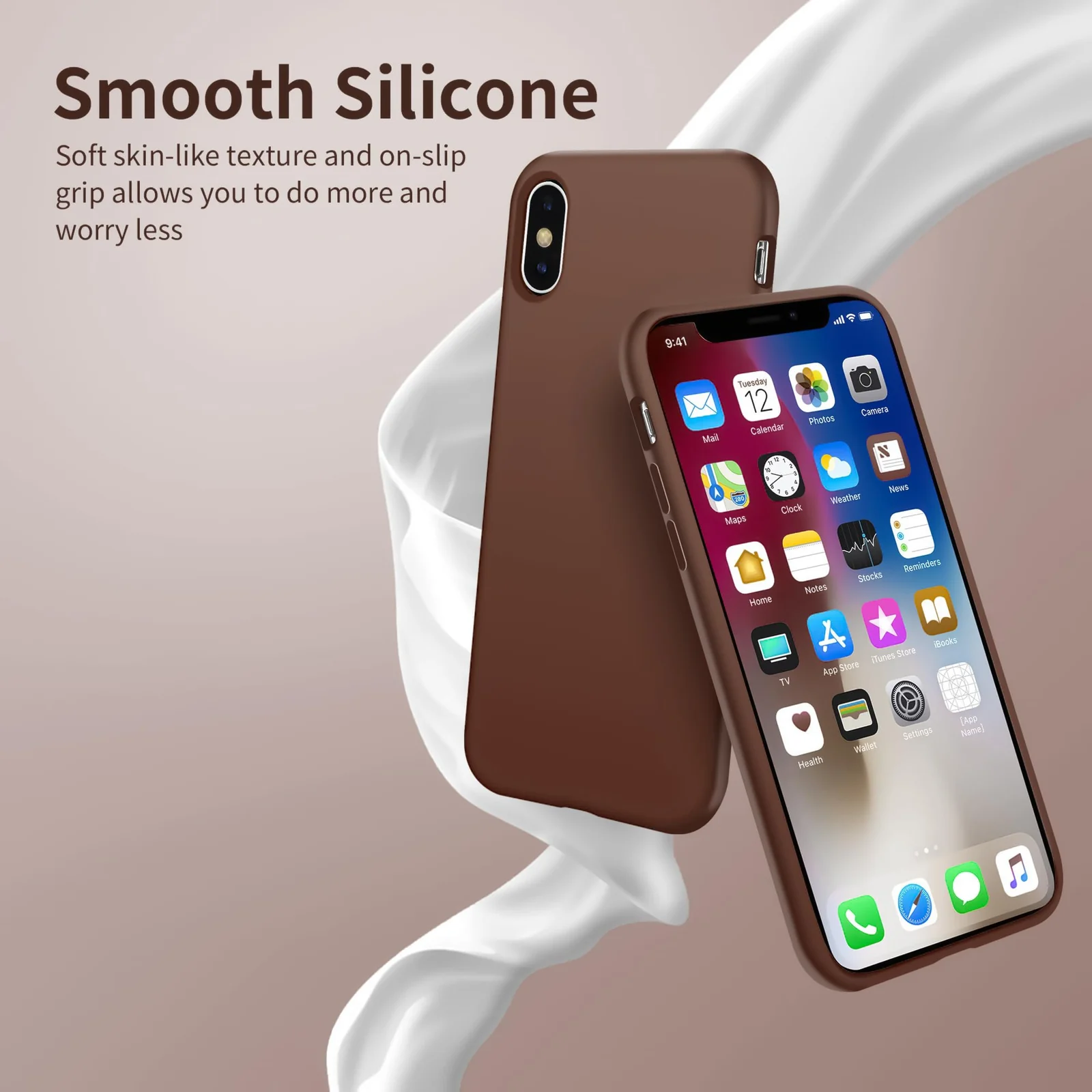 DL3 Mobilak Liquid Silicone Protective Case for iPhone X / iPhone XS with Camera Protection and Microfiber Lining - Brown