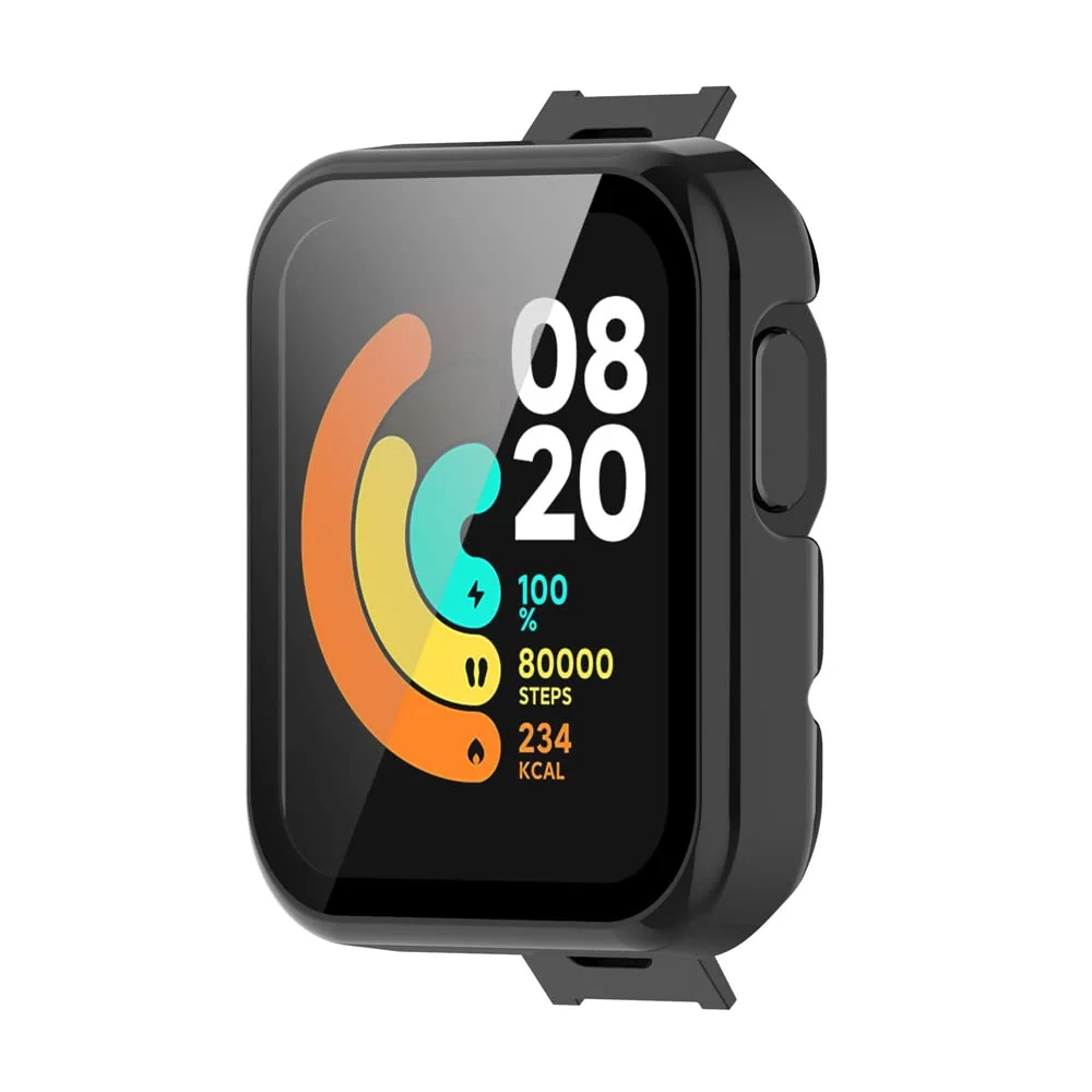 DL3 Mobilak Protective Case Compatible with Xiaomi Mi Watch Lite, 9H Hardness PC Cover Bumper Full Slim Protective Case with Tempered Glass For Redmi Watch Lite - Black