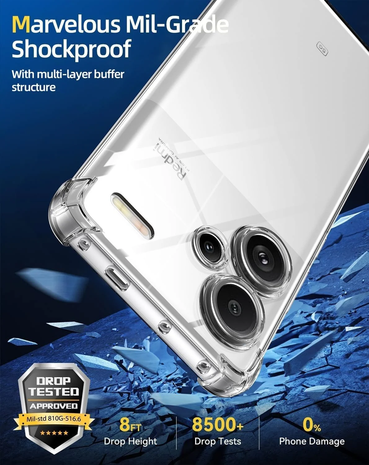 DL3 Mobilak Clear TPU Protective Case for Xiaomi Redmi Note 13 Pro+ Plus 5G with Camera Protection and Shockproof Design - Clear