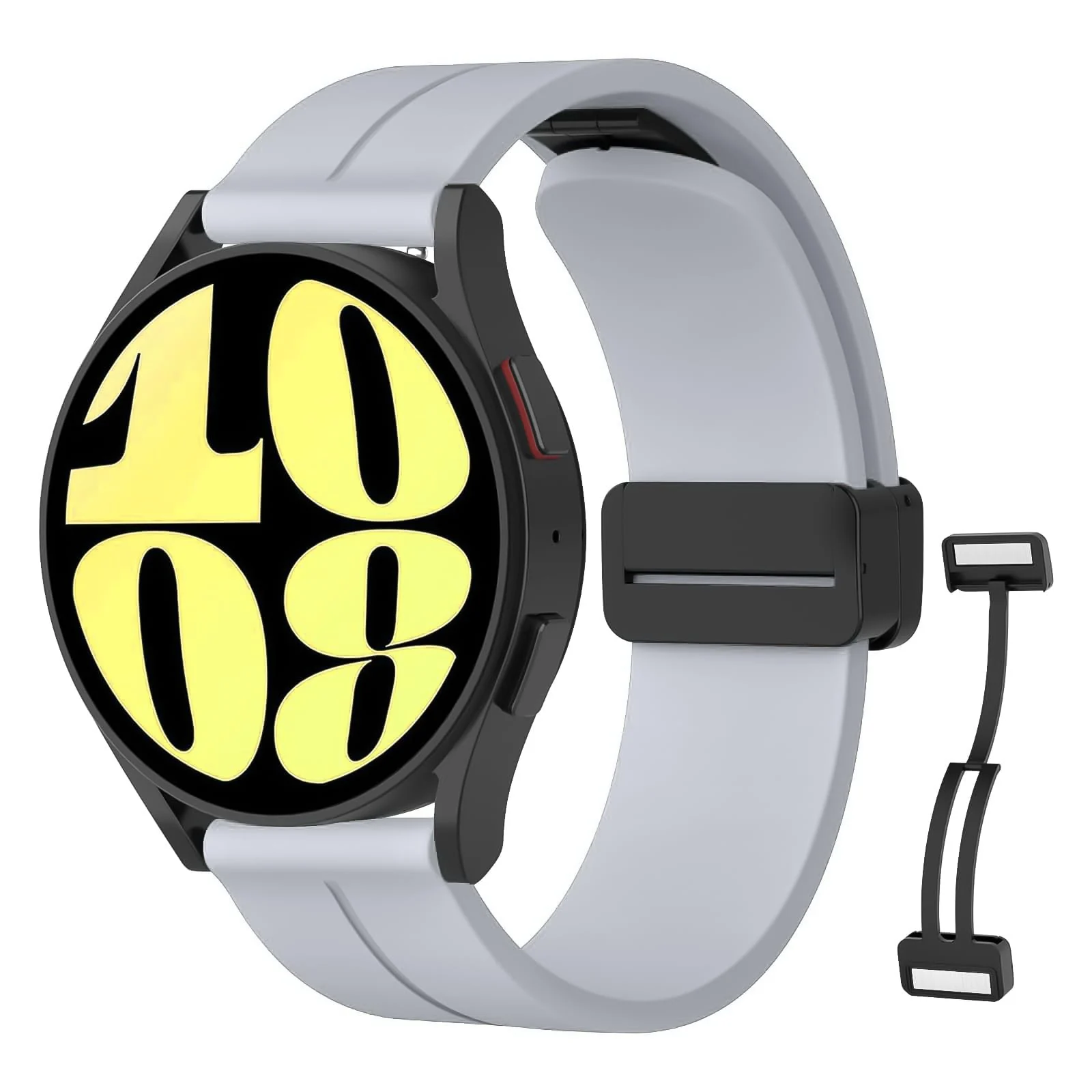 DL3 Mobilak 22MM Silicone Band Magnetic Clasp Strap For Xiaomi Redmi Watch 5 Active/5 Lite/Samsung Galaxy Watch 46mm/Watch 3 45mm/Gear S3/Huawei watch (GT6 GT5 GT4 GT3 GT2 GT 46MM)/GT6 Pro/Amazfit GTR4 - Grey
