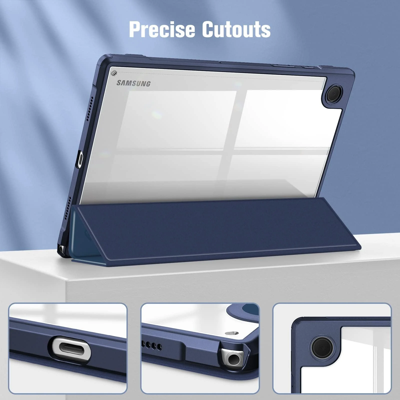 DL3 Mobilak Hybrid Slim Case for Samsung Galaxy Tab A8 10.5 inch 2021 Model (SM-X200/X205), Shockproof Cover with Clear Transparent Back Shell, Auto Wake/Sleep - Dark Blue