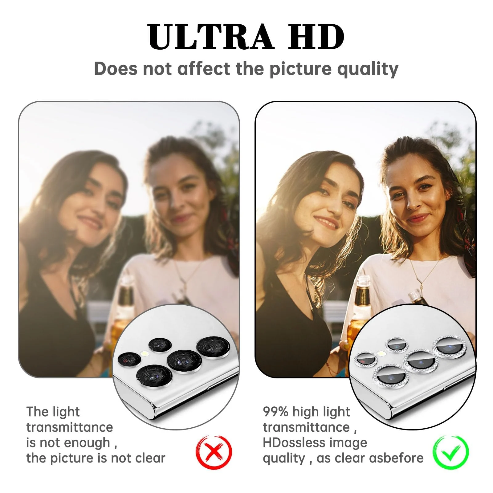 DL3 Mobilak Camera Lens Protector for Samsung Galaxy S23 Ultra, Camera protection, Shock-absorbing protection, Scratch-resistant surface - Diamond Silver