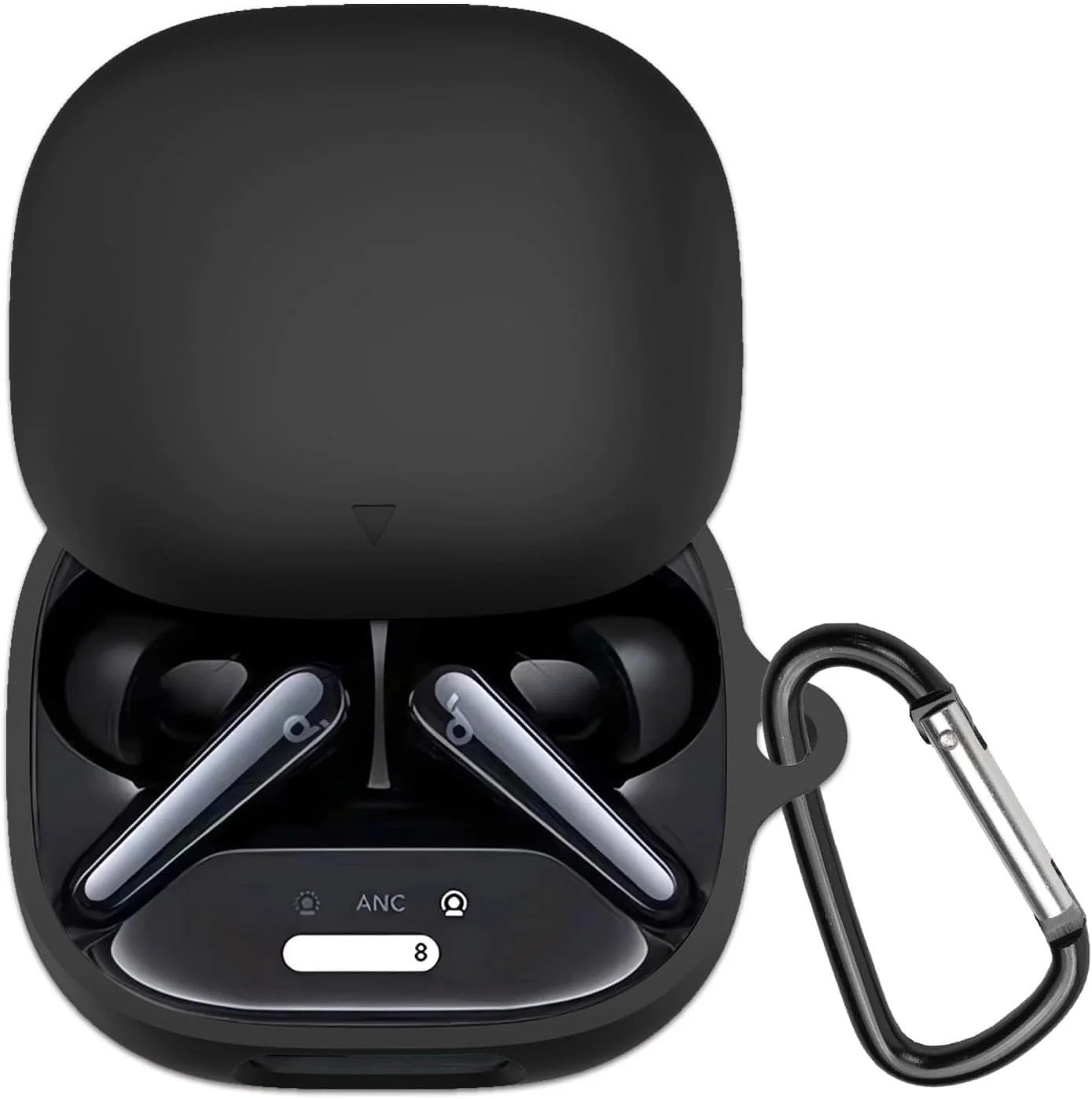 DL3 Mobilak Compatible with Anker Soundcore Liberty 4 Pro Case Cover, Soft Silicone Shockproof Protective Wireless Earbuds with Carabiner, Front LED Visible - A. Black