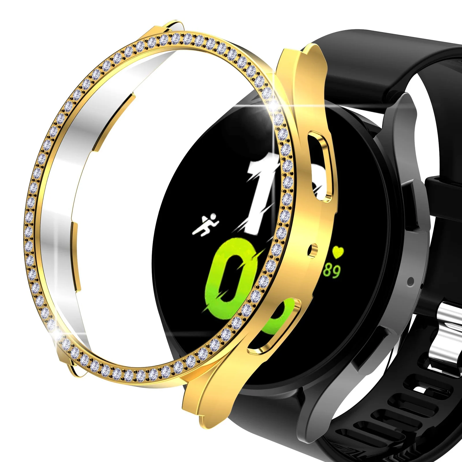 DL3 Mobilak Bumper Diamond Case Compatible with Samsung Galaxy Watch 4 Classic 46mm, Bling Crystal Diamonds PC Plastic Protector Case Cover Frame For Galaxy Watch4 Classic 46 MM - Gold