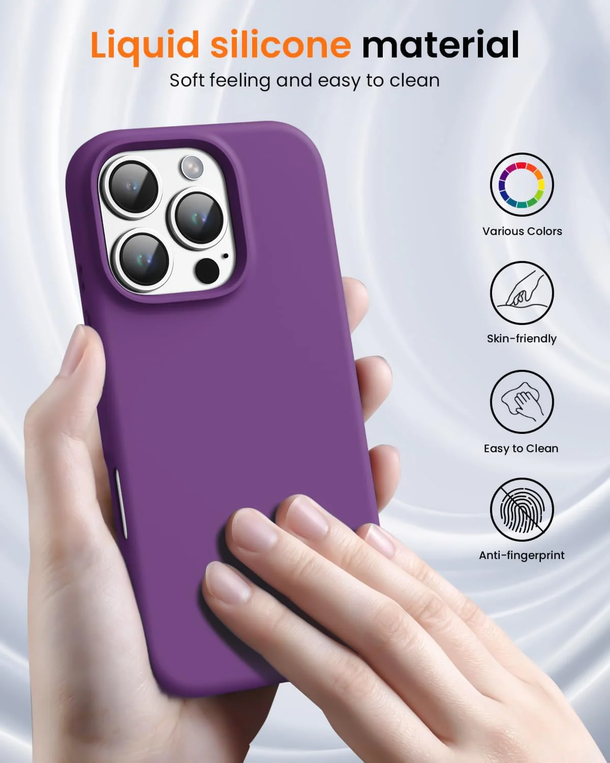 DL3 Mobilak Liquid Silicone Protective Case with Soft Microfiber Lining for iPhone 16 Pro - Violet