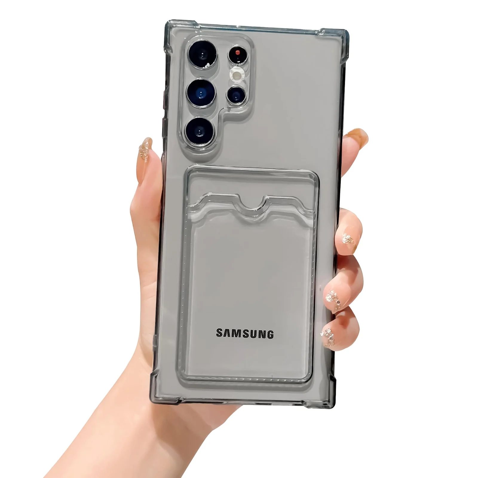DL3 Mobilak Clear TPU Wallet Case with Card Slot and Camera Protection for Samsung Galaxy S23 Ultra - Black
