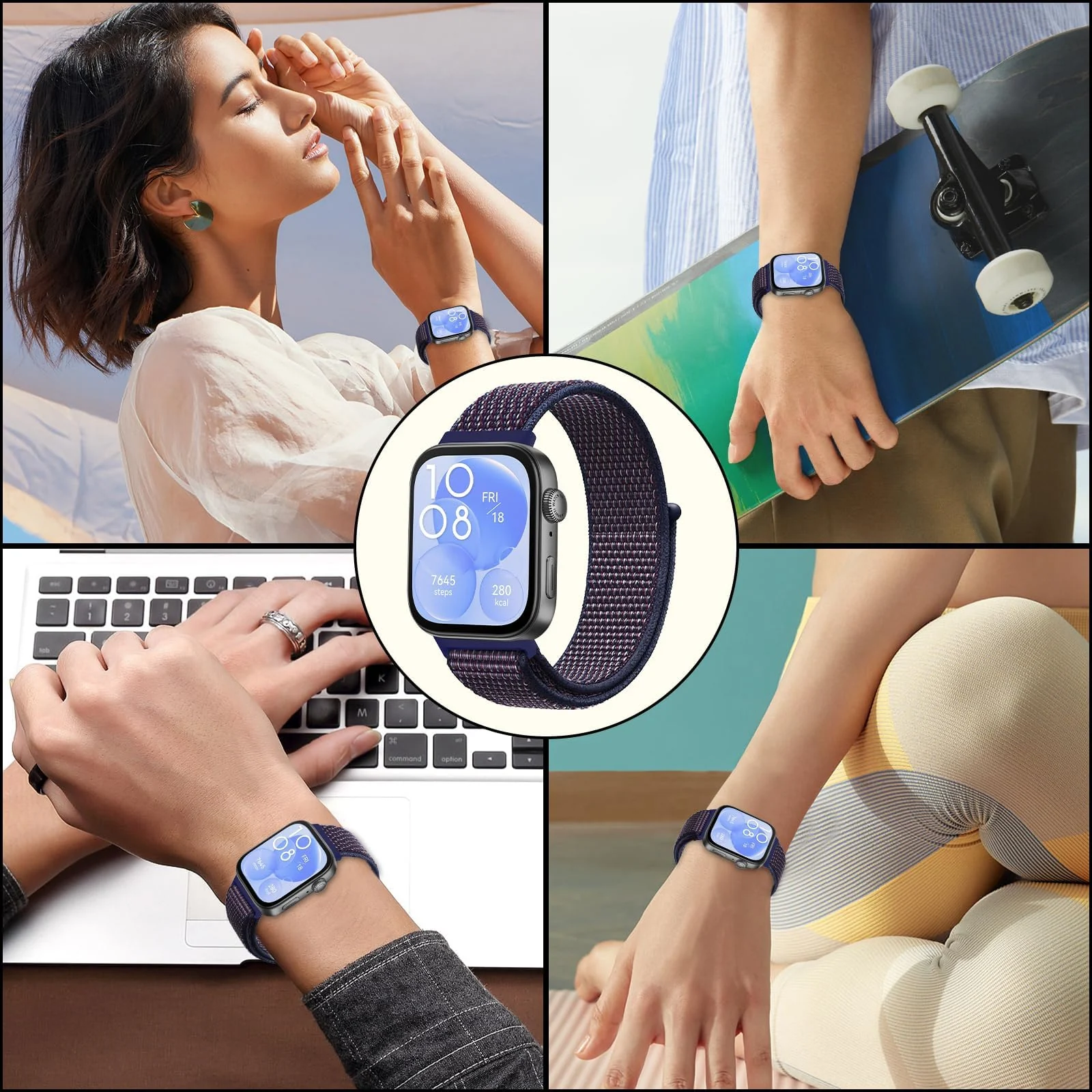 DL3 MOBILAK Elastic Nylon Watch Strap for Huawei Watch Fit 3 / Fit 4 / Fit 4 Pro / Fit 5 / Fit 5 Pro, Purple