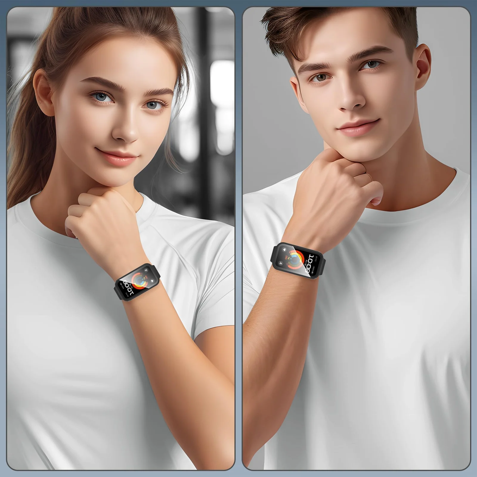 DL3 Mobilak Case with Screen Protector for Huawei Band 10, Bumper Full Coverage Hard PC Overall Protective Cover, Built-in Tempered Glass Film High Sensitivity For Huawei Band 10 - Black