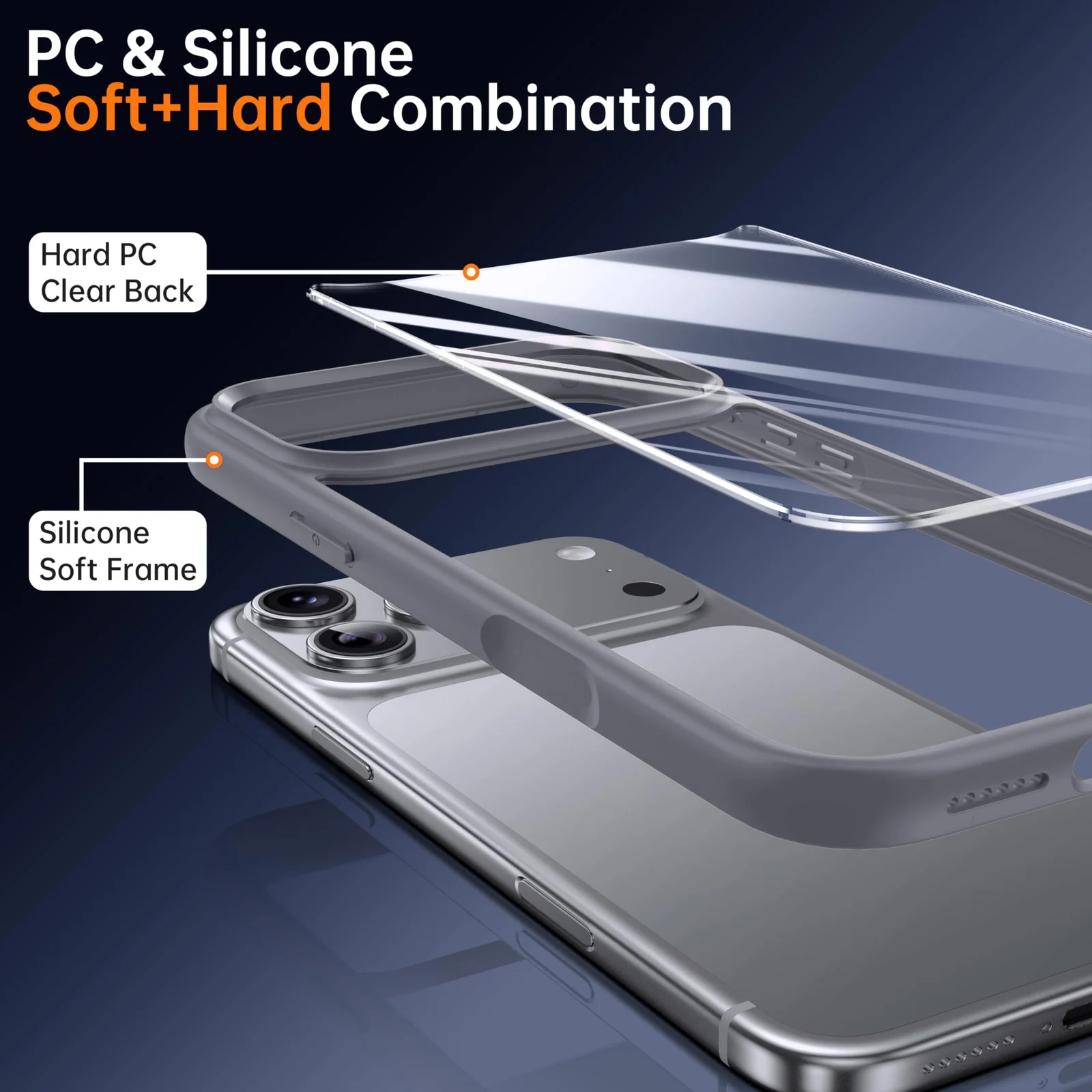 DL3 Mobilak Clear PC and TPU Protective Case for iPhone 17 Pro 6.3-Inch with Military-Grade Protection and Anti-Yellowing Design - Gray