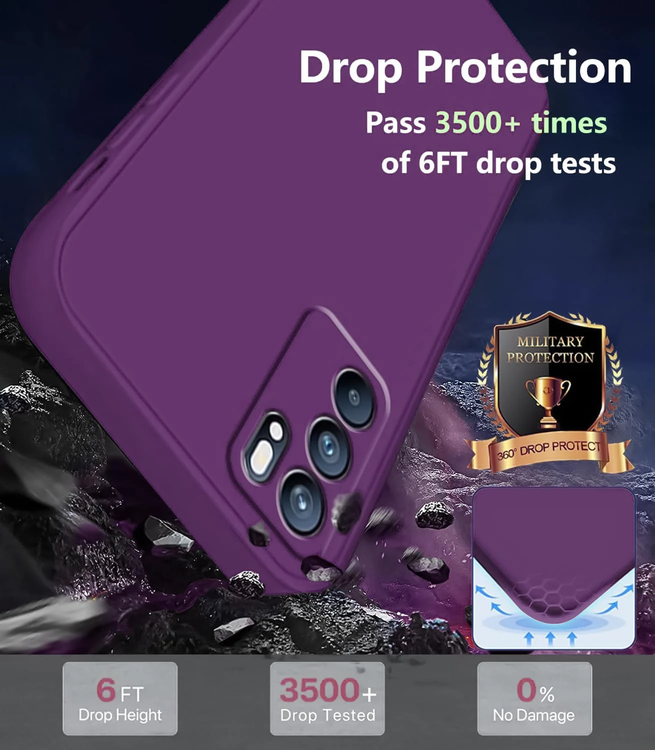 DL3 Mobilak Liquid Silicone Protective Case with Soft Microfiber Lining with Full Camera Protection for OPPO Reno 6 5G - Violet