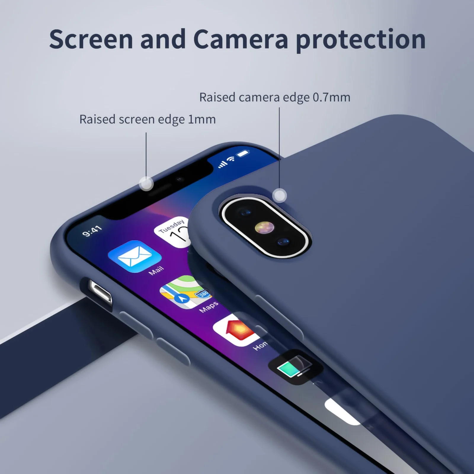 DL3 Mobilak Liquid Silicone Protective Case for iPhone X / iPhone XS with Camera Protection and Microfiber Lining - Storm Blue