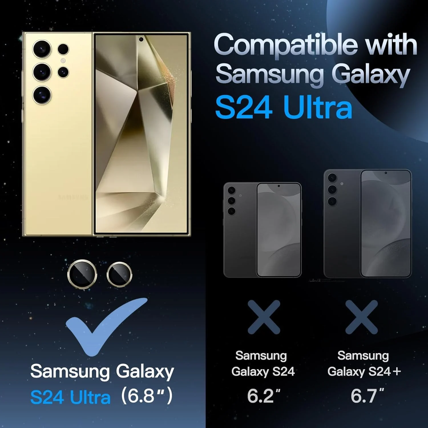 DL3 Mobilak Camera Protection for Samsung Galaxy S24 Ultra Camera Protection, Scratch-Resistant, 9H Hardness, HD Lens Protection, Protective Film, Lens Screen Protector Glass - Gold1