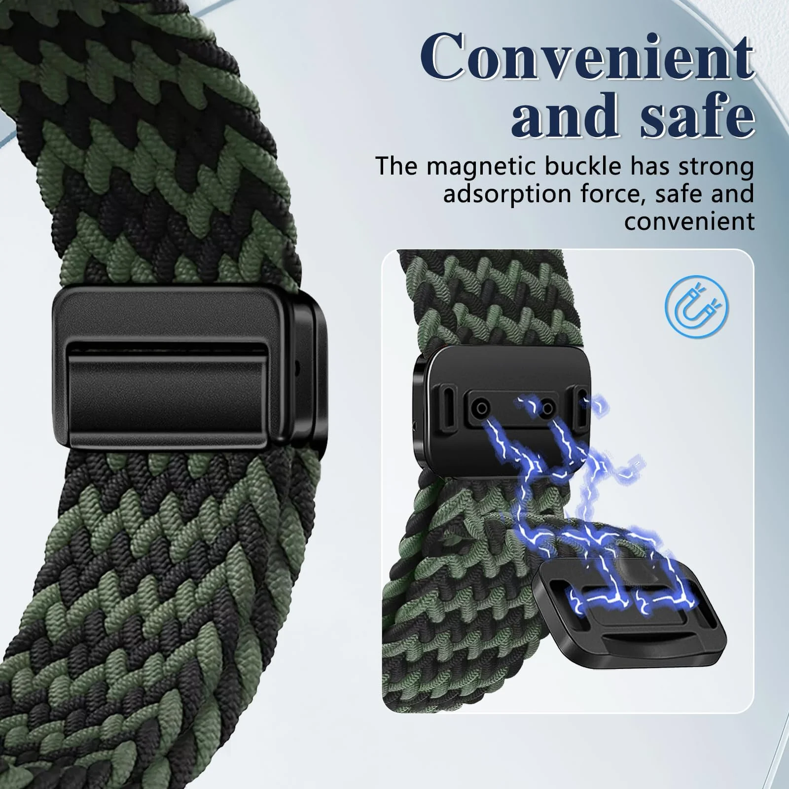 DL3 Mobilak 22mm Magnetic Band for Redmi Watch 5 Active/5 Lite/Samsung Galaxy Watch 3 45mm/Watch 46mm/Gear S3/Huawei watch GT6 GT5 46MM/GT2E/GT6 Pro/GT 5 Pro/Amazfit GTR 4/3, Stretchy Braided Nylon Sport Strap - Green-black