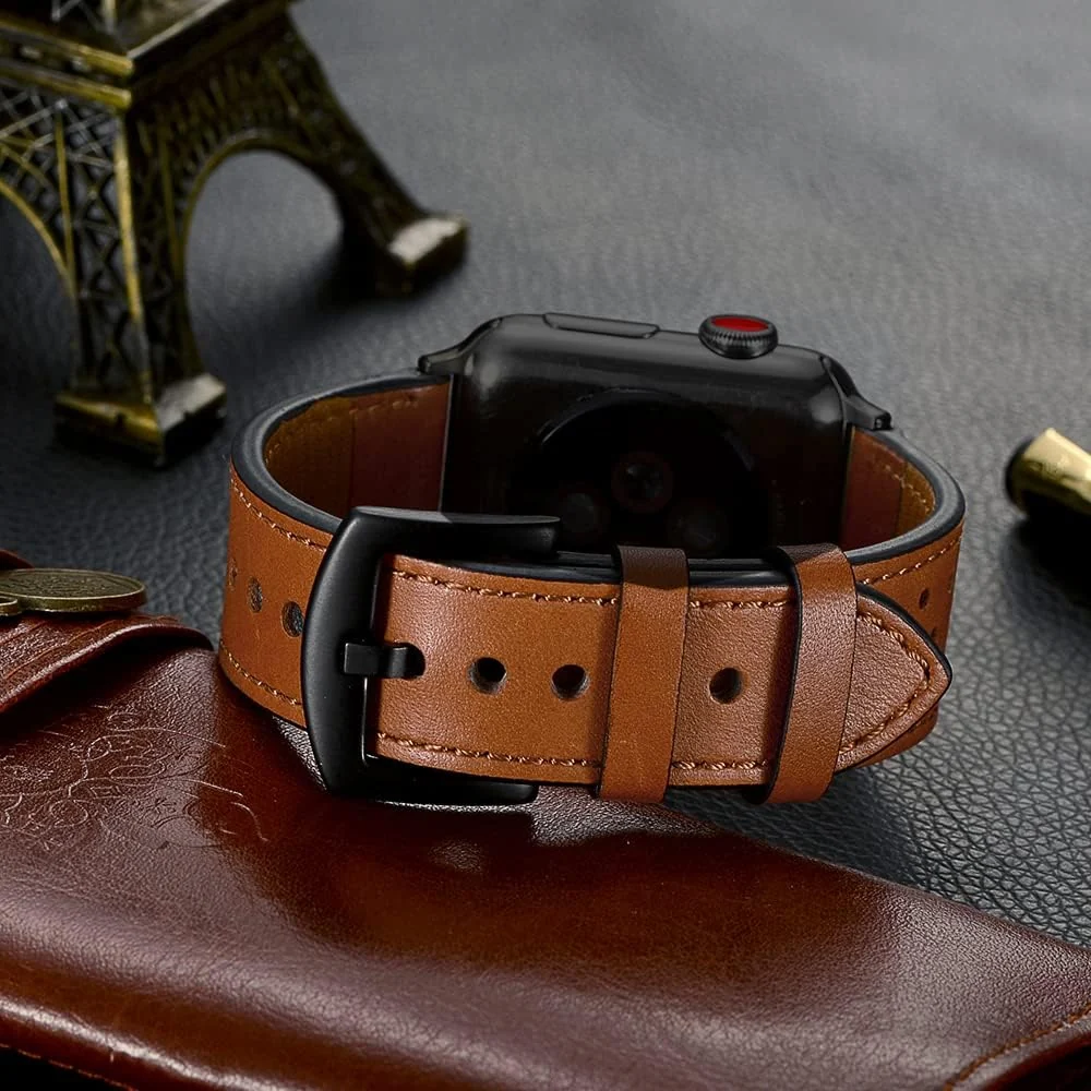 DL3 Mobilak Compatible with Apple Watch Band 49mm 46mm 45mm 44mm 42mm Leather Band Replacement Strap, Soft Leather Bracelet for iWatch Series 11 10 9 8 7 6 5 4 SE SE2 Ultra 3 2 1 - Black