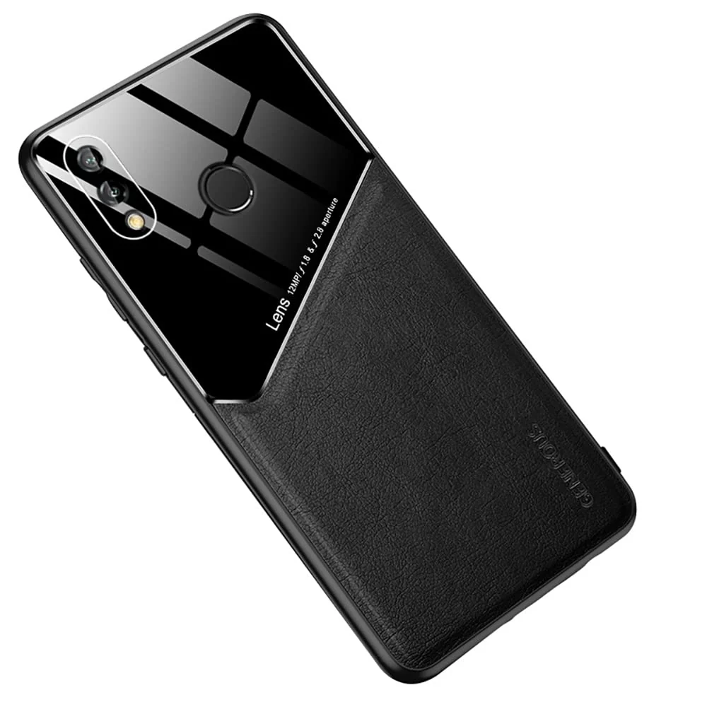 DL3 Mobilak Leather and PC Protective Case for Huawei P20 lite / Nova 3E, Built-in magnetic car-mount support, Shock-absorbing protection, Raised edges around the screen and camera - Black