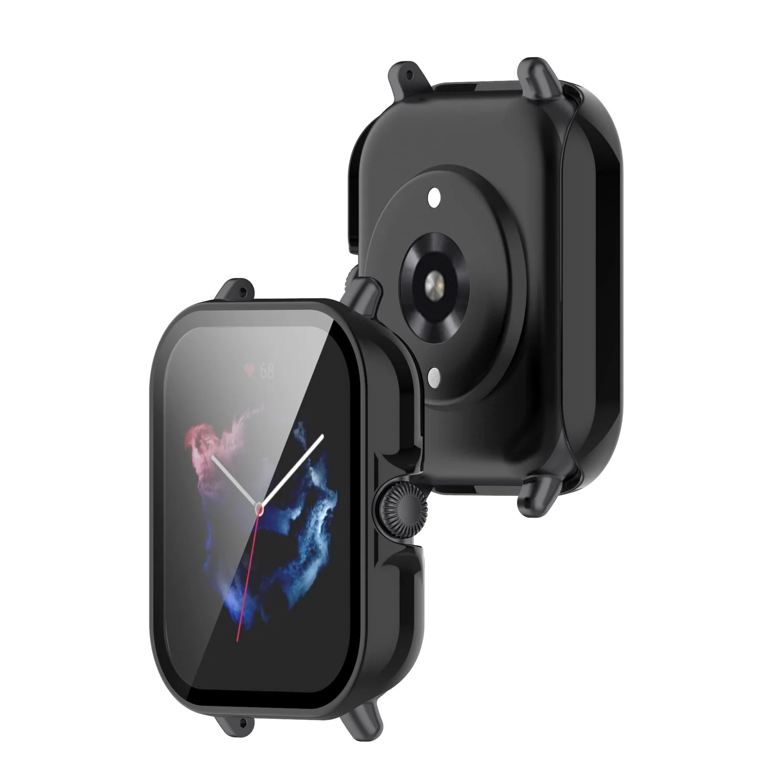 DL3 Mobilak Protective Case For Amazfit GTS 3, 9H Hardness PC Case Bumper Full Slim Protective Cover with Built-in Tempered Glass Screen Protector For Amazfit GTS3 - Black