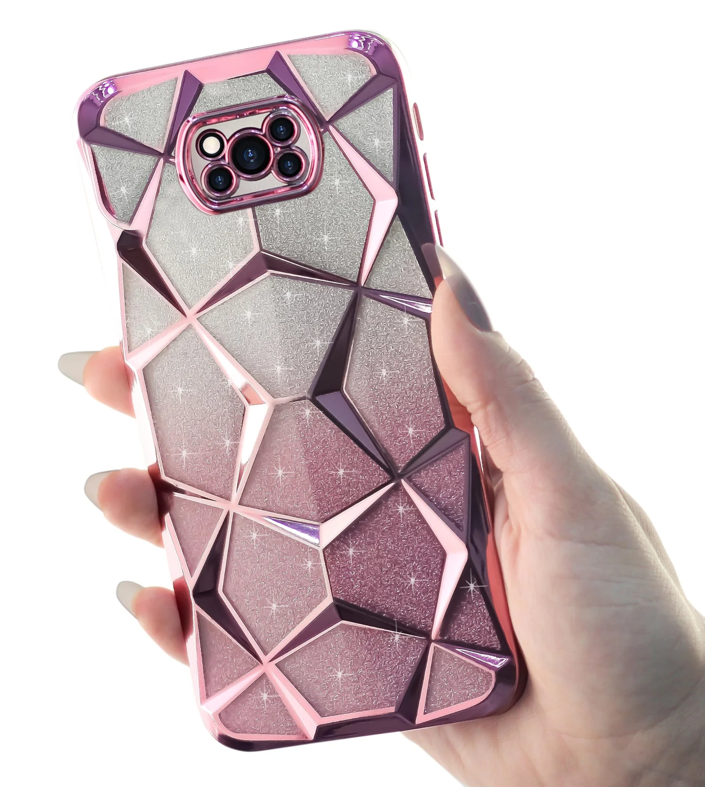 DL3 Mobilak Compatible with Xiaomi Poco X3 NFC/Poco X3/Poco X3 Pro Case Plating Bling Gradient Glitter Clear Cover Soft TPU Silicone Cute Camera Protection Shockproof Back for Women Girls Case - Pink