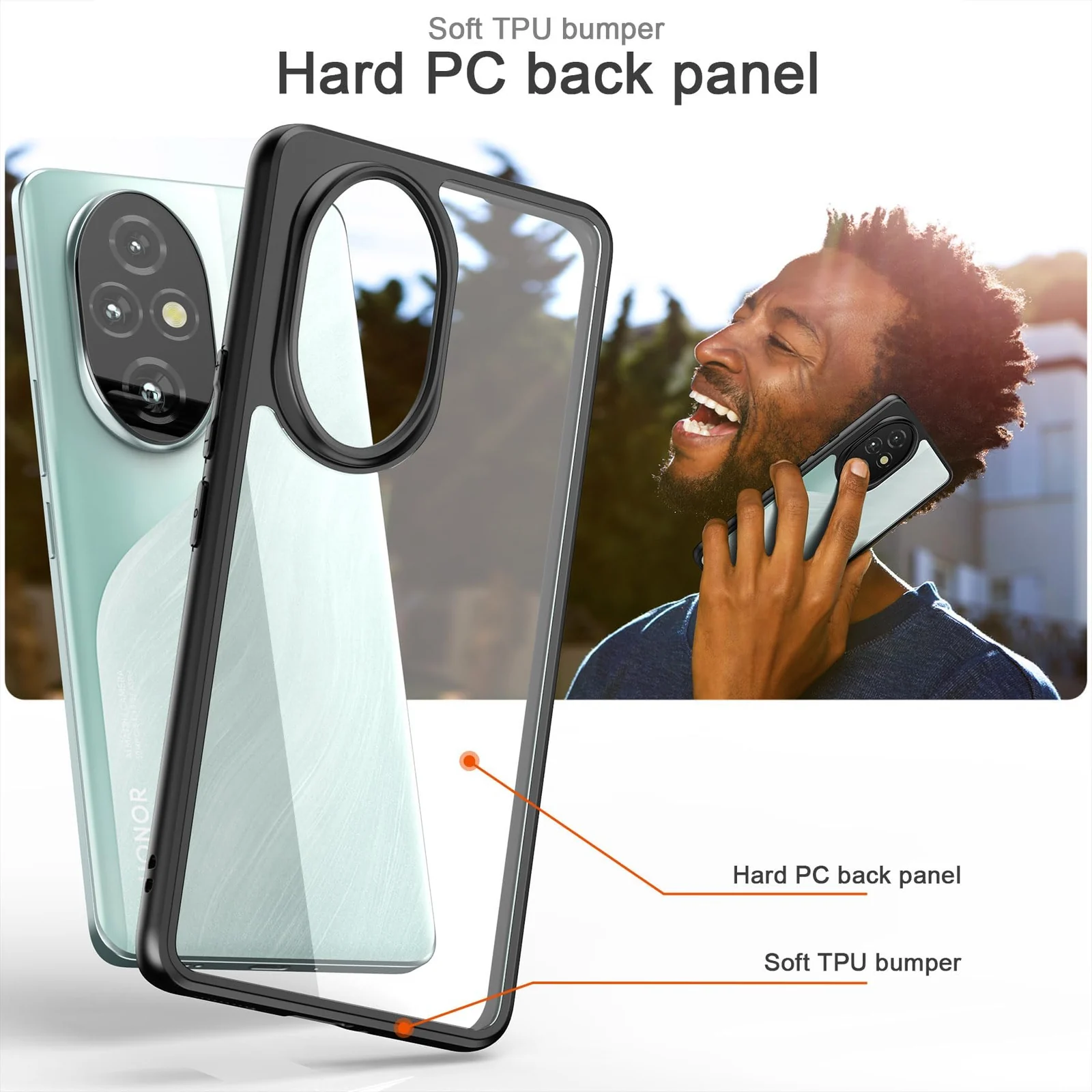 DL3 Mobilak Compatible with Honor 200 Pro 5G Case Transparent, Military-Grade Shockproof Anti-Yellowing, Slim Protective Phone Case Full Bumper Cover With Camera Lens Protective - Black